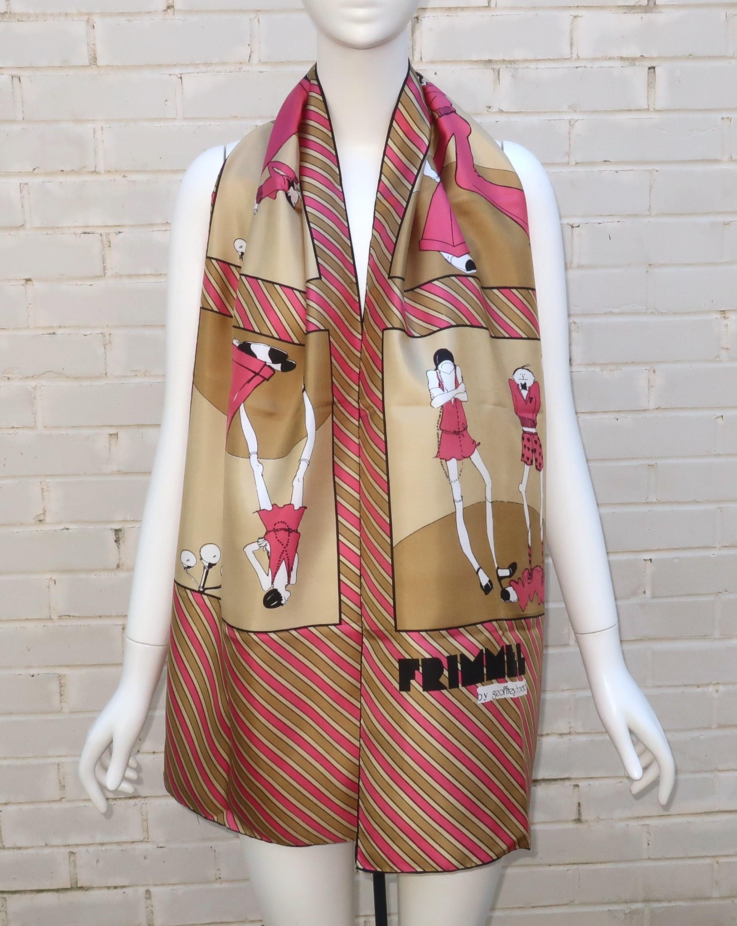 Geoffrey Howard Opera Length Art Deco Revival Silk Scarf, 1970’s 4