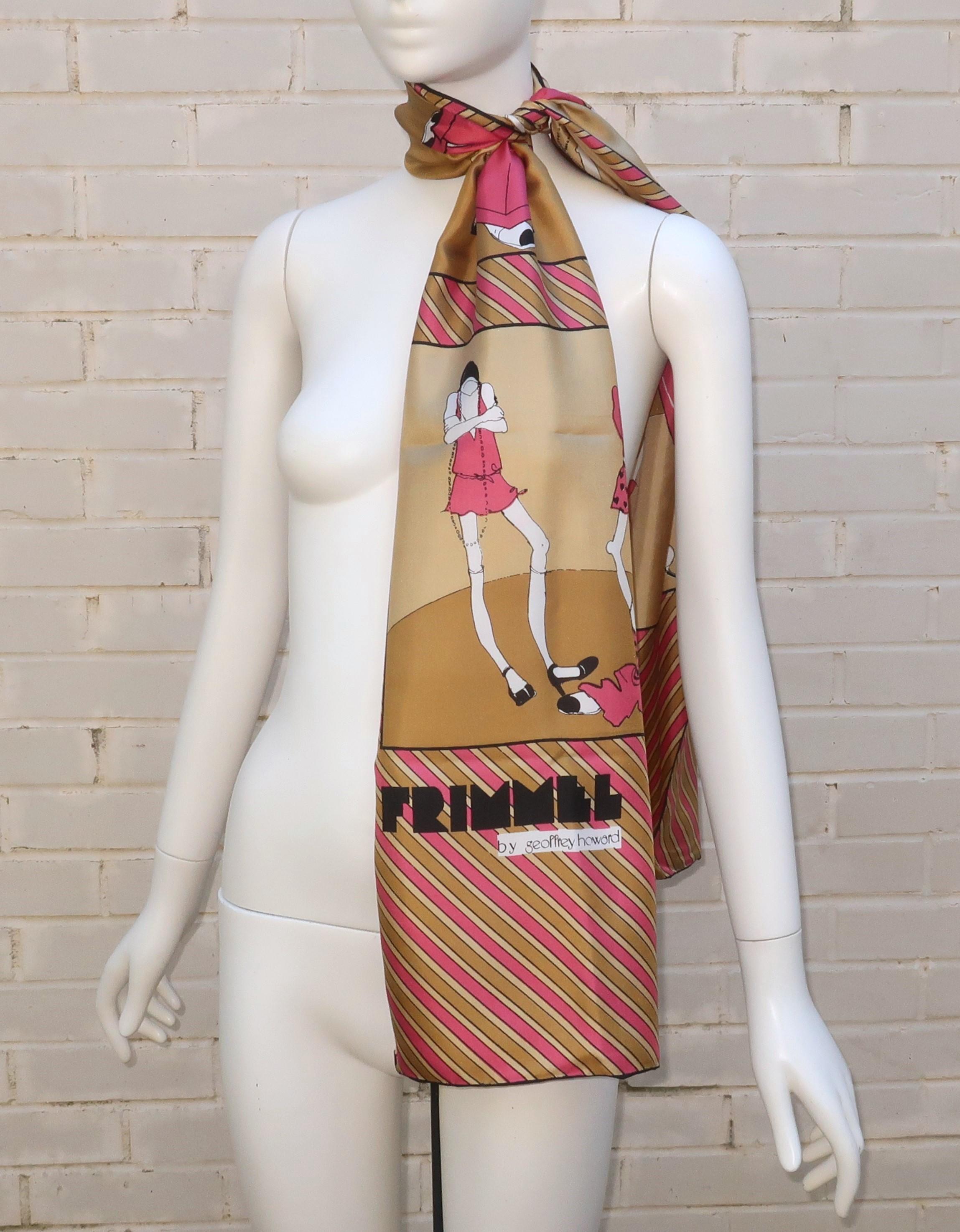 Geoffrey Howard Opera Length Art Deco Revival Silk Scarf, 1970’s 5