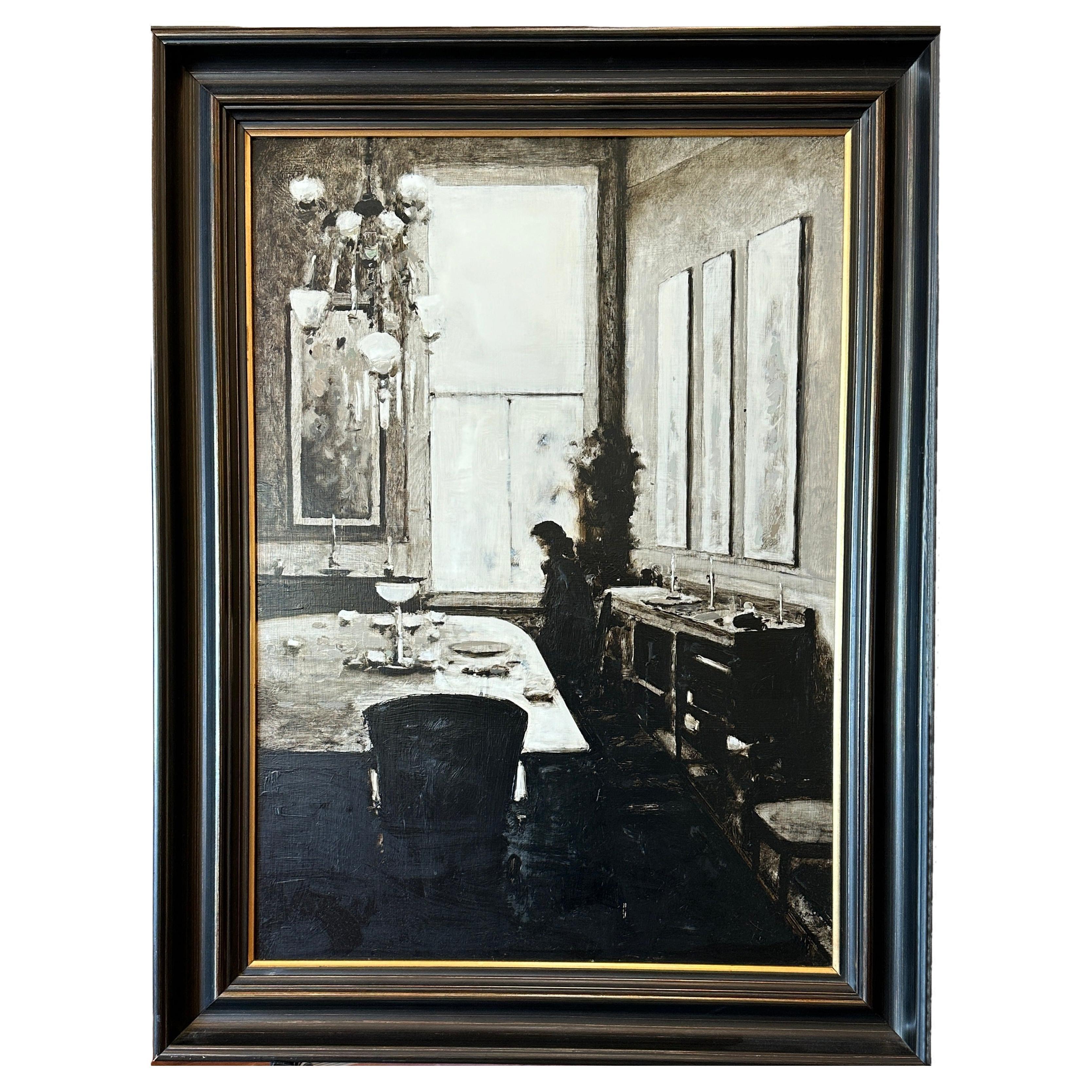 Sepia tones permeate this remarkable oil painting by American artist Geoffrey Johnson, who captures a hauntingly timeless scene. A woman waits by the window of her home, silent, almost absorbed in the diffuse ambiance of the room?

The artist