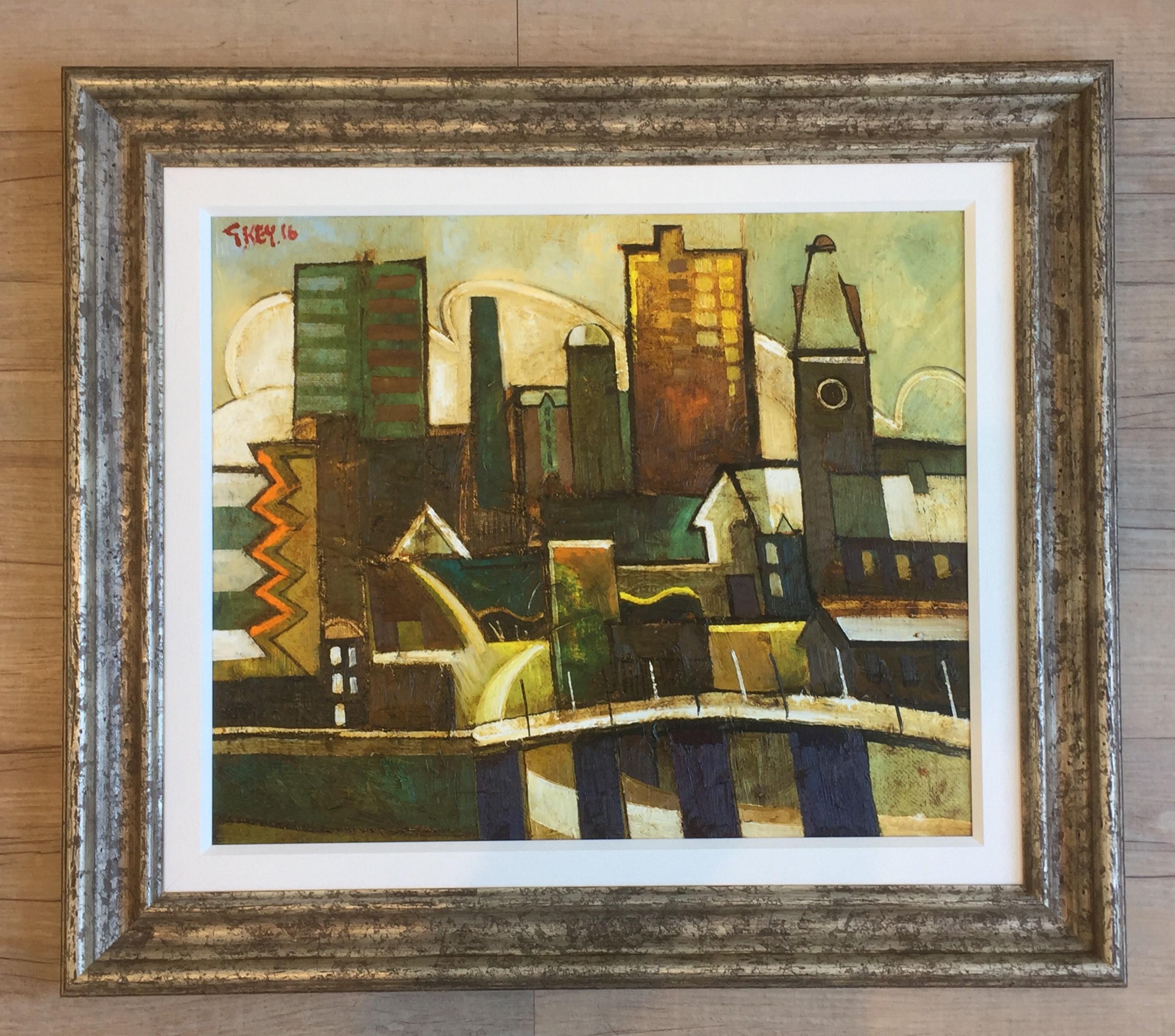 Footbridge by Geoffrey Key, Manchester, city, contemporary oil painting, 2016 For Sale 3