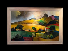 Valle soleggiata, Paesaggio cubista, Incorniciato 36 x 54, Olio su tela