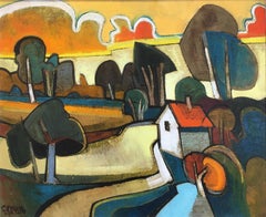 Sunset Farm by Geoffrey Key, landscape, contemporary oil painting, 2016