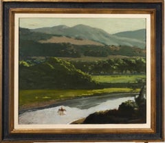 Vintage Geoffrey Lewis 'River Crossing' Landscape Painting