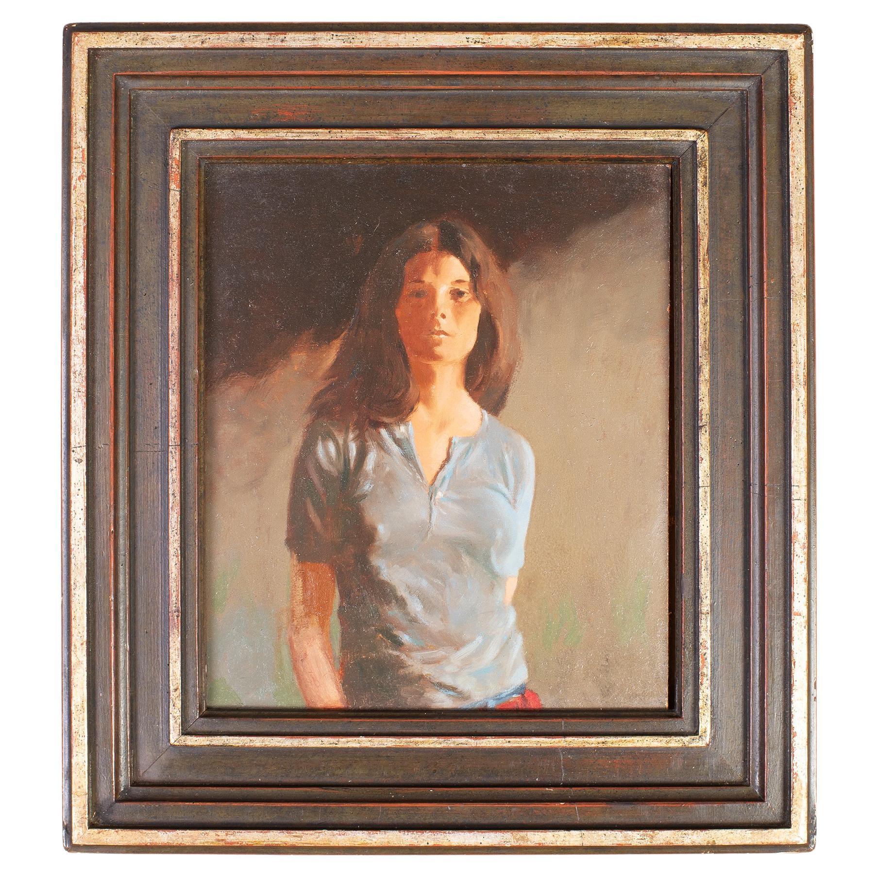 Geoffrey Lewis "Der Babysitter" Öl auf Karton Gemälde im Angebot