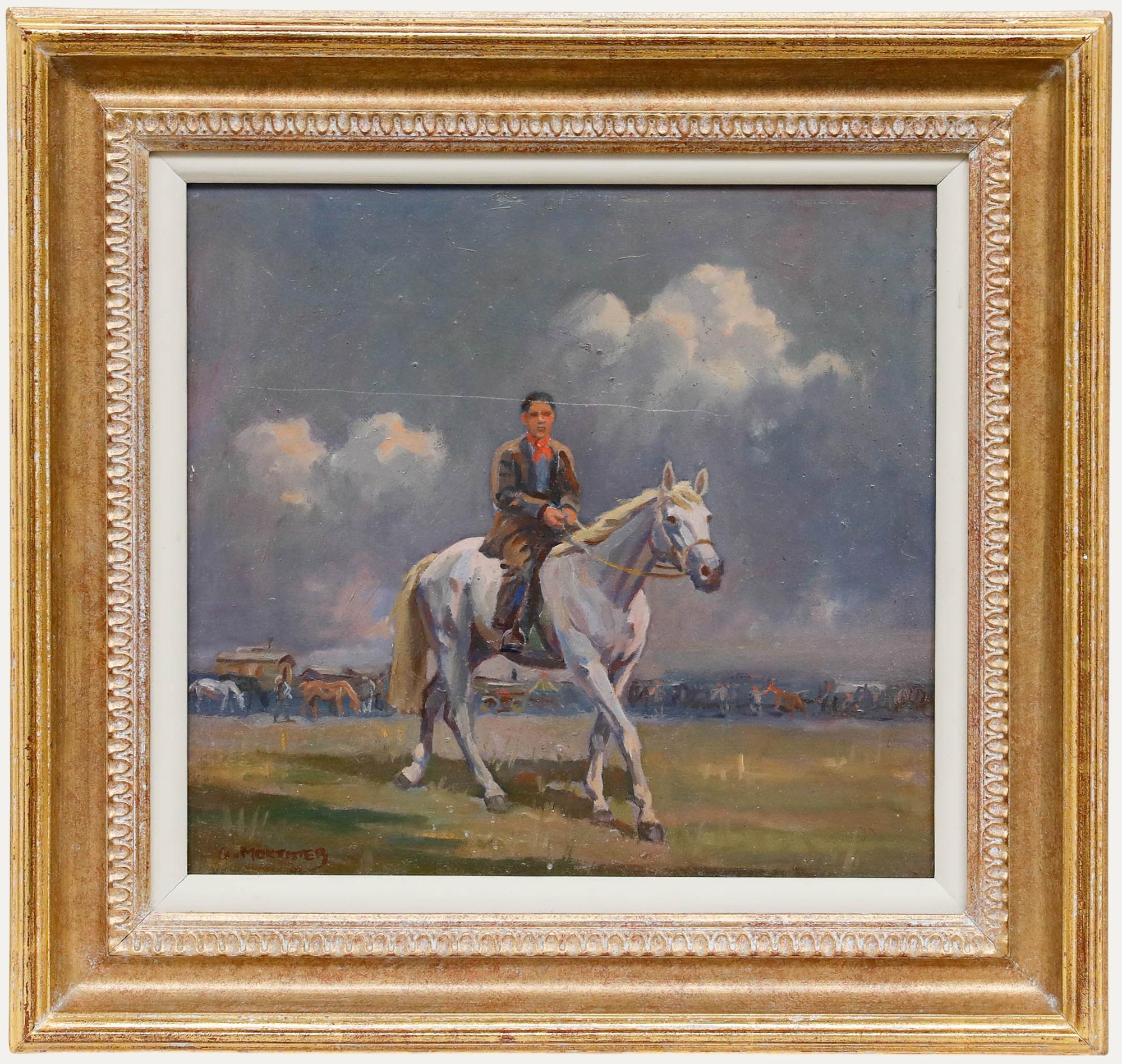 Geoffrey Mortimer (1895-1986) - Huile encadrée du milieu du 20e siècle, cheval et cavalier