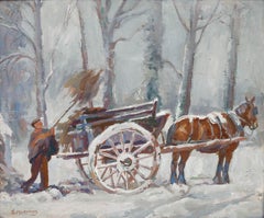 Geoffrey Mortimer (1895-1986) - Olio incorniciato della metà del XX secolo, Scena d'inverno