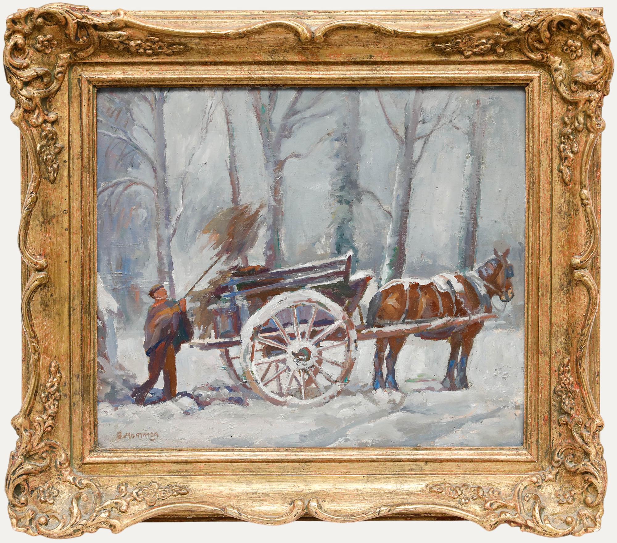 Geoffrey Mortimer (1895-1986) - Huile encadrée du milieu du 20e siècle, scène d'hiver