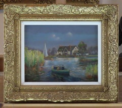 Original Oil on Board, Geoffrey Mortimer. "Boating on the Broads"