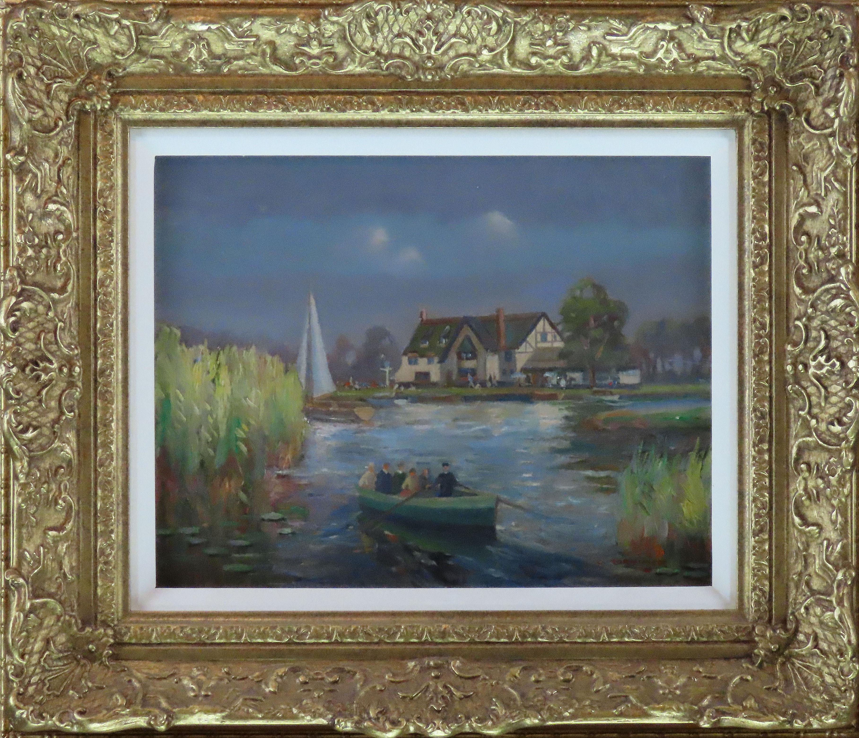 Original Oil on Board, Geoffrey Mortimer. "Boating on the Broads"