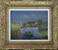 Original Oil on Board, Geoffrey Mortimer. "Boating on the Broads"