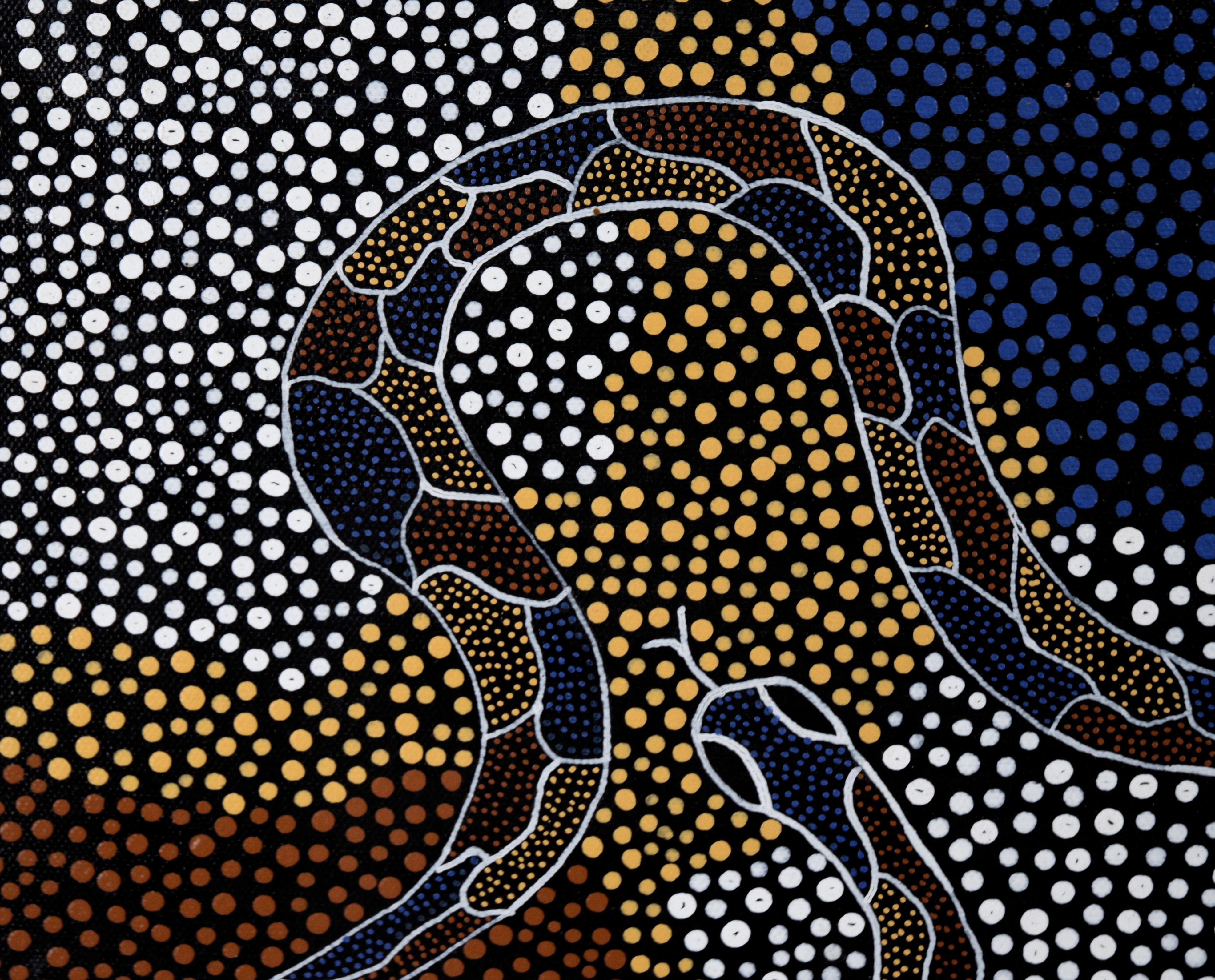 The Serpent - Aboriginal Dot Painting in Acrylic on Canvas

Bold dot painting with a snake by Aboriginal Australian artist Geoffrey 