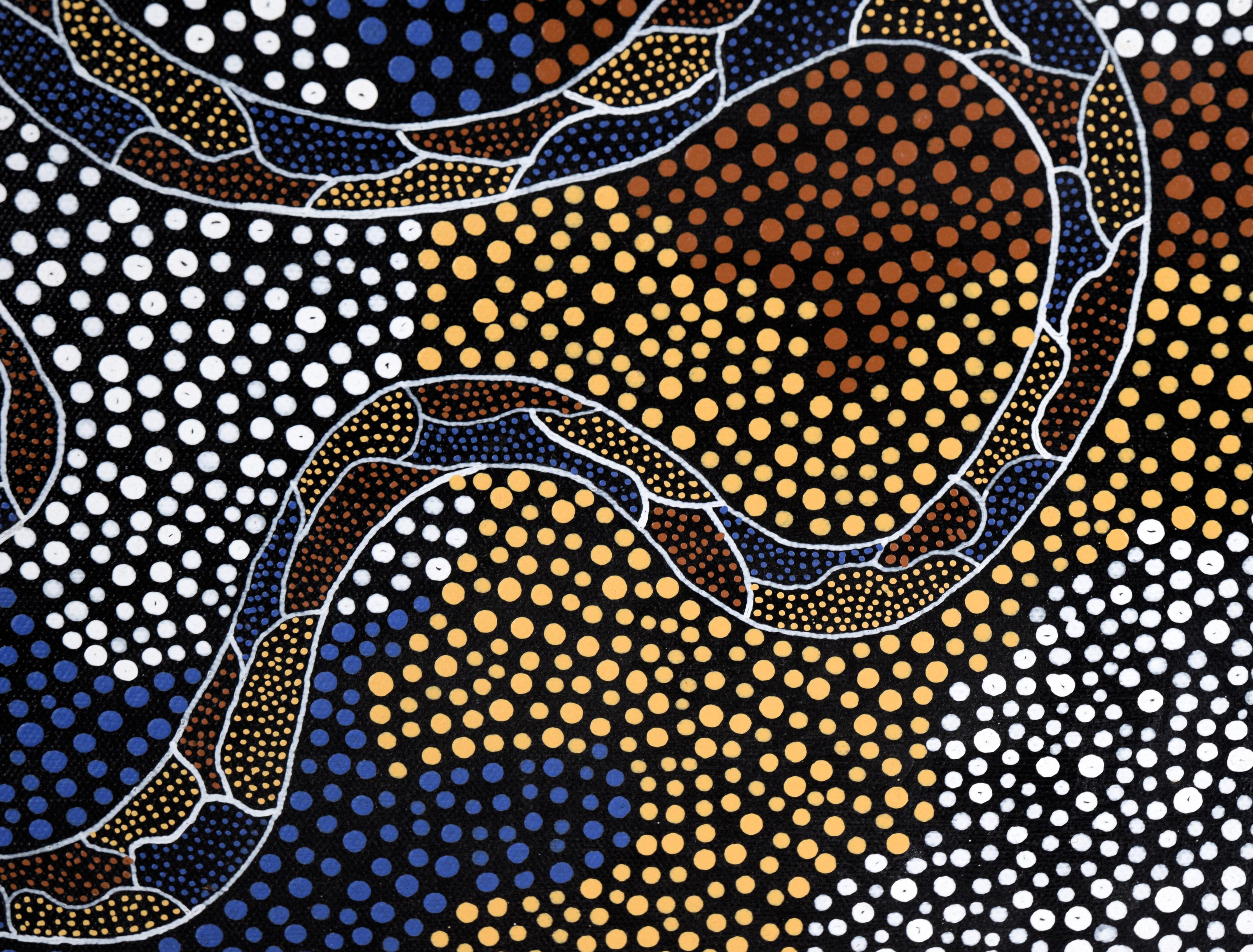 The Creator Serpent - Aboriginal Dot Painting in Acrylic on Canvas For Sale 1