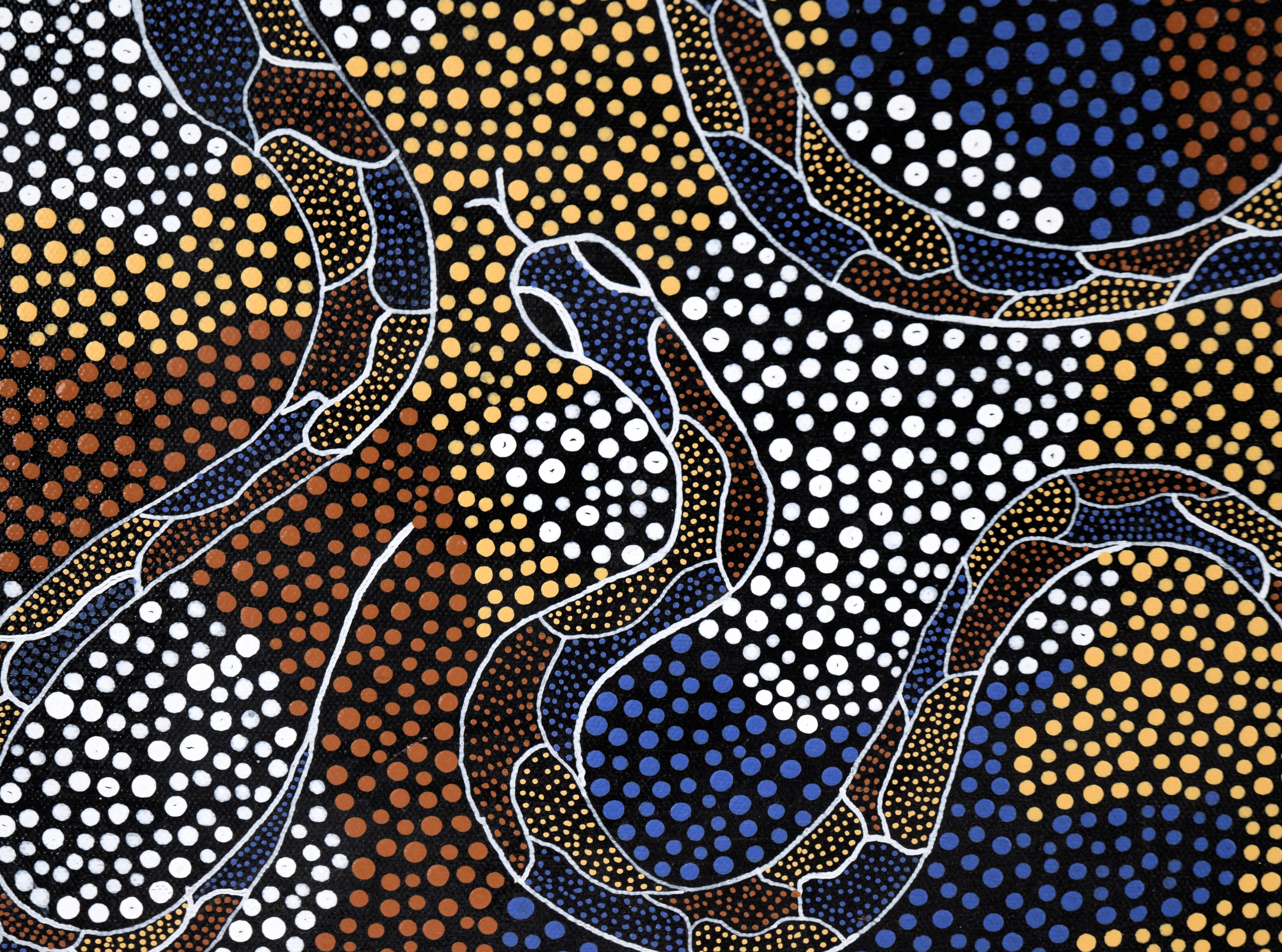 The Creator Serpent - Aboriginal Dot Painting in Acrylic on Canvas For Sale 3