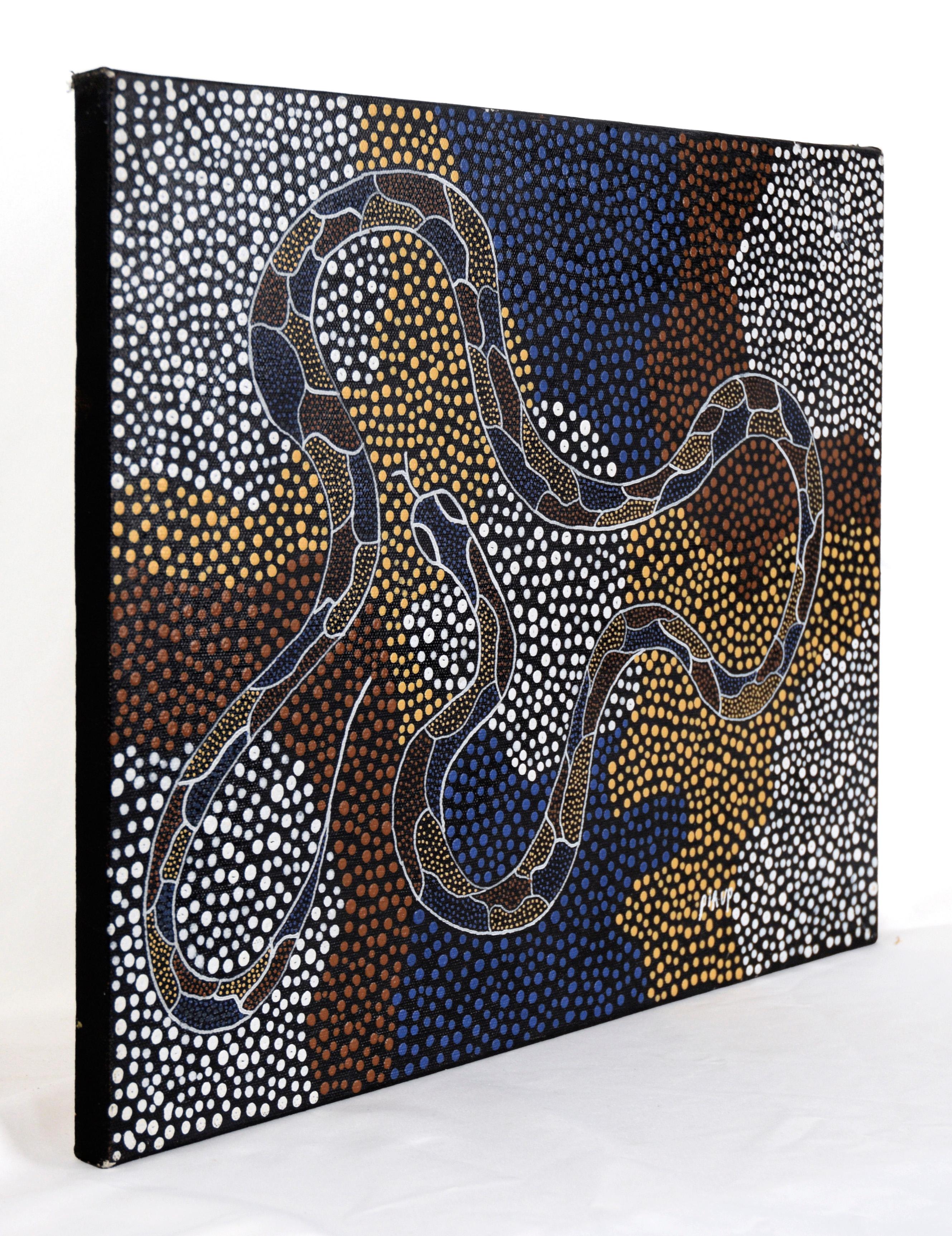 The Creator Serpent - Aboriginal Dot Painting in Acrylic on Canvas For Sale 4