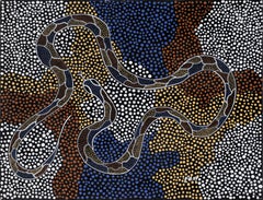 The Creator Serpent - Aborigine Dot Gemälde in Acryl auf Leinwand