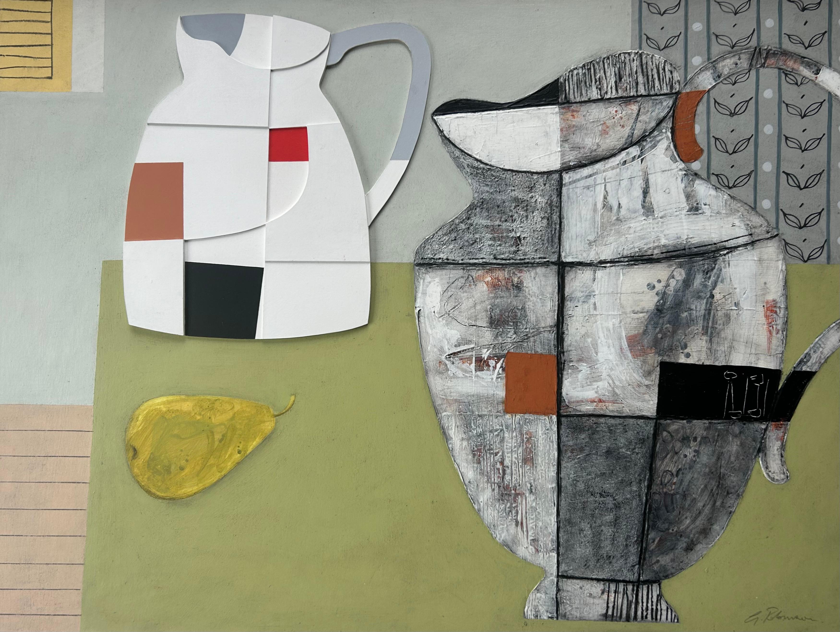ROBINSON, Geoffrey (b.1945)
Green Table
2000
50.7 x 67.3 cm
Collage on board, Unframed 

Geoffrey Robinson trained at Bournemouth College of Art in the 1960’s, before a career in advertising and music. Since the 1990’s he began a full time painting