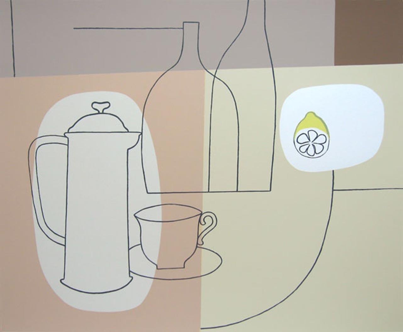 Geoffrey Robinson Still-Life Print – A Küchentisch aus Zinn
