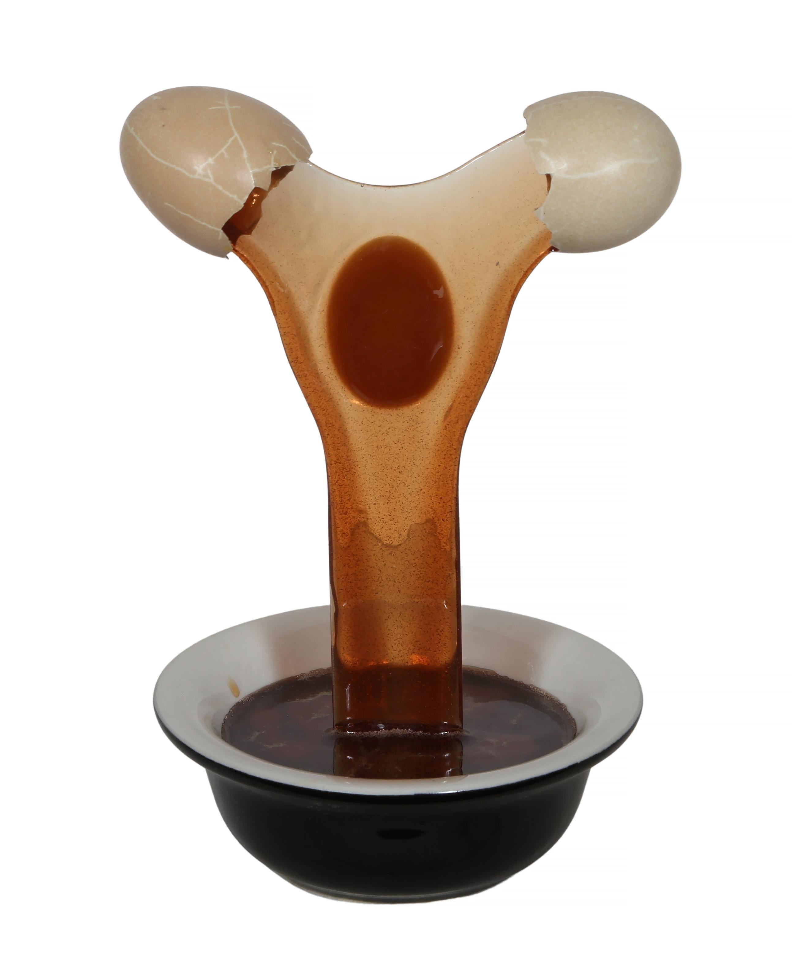 Geoffrey Rose - Frozen Moments - Cracked Egg, Year:  circa 1978, Medium:  Resin and Ceramic Sculpture, signed and numbered in marker on bottom, Edition:  1209/2000, Image Size:  5.5, Size:  9.5 x 5.5 in. (24.13 x 13.97 cm)
