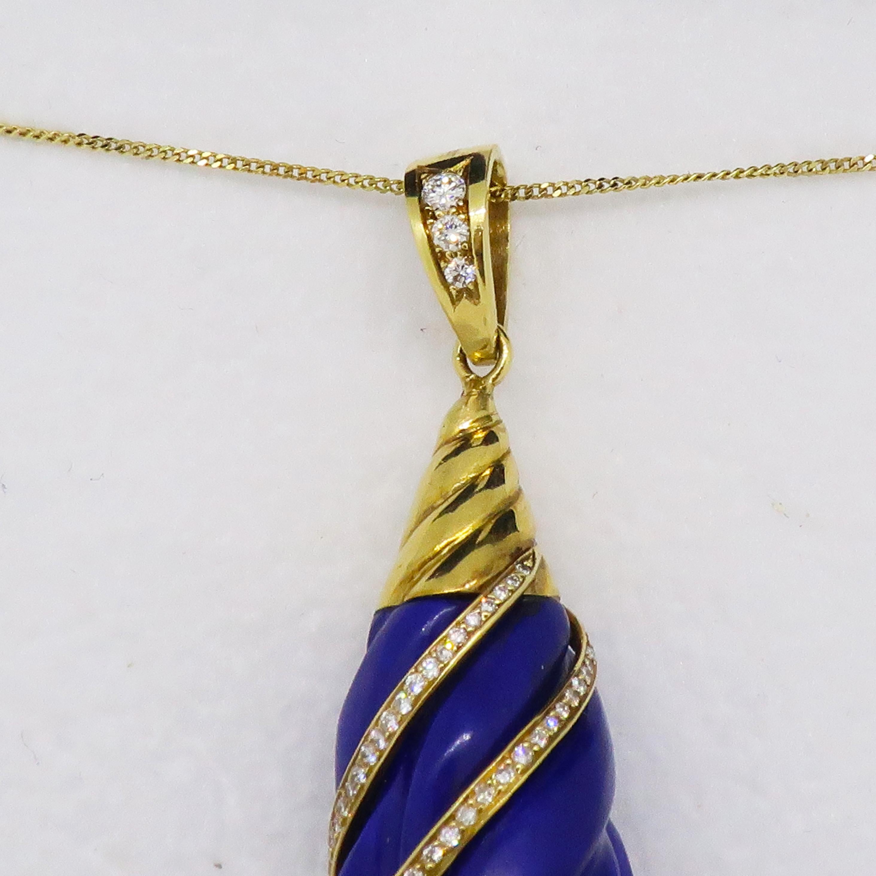 Brilliant Cut Geoffrey Rowlandson Lapis Lazuli & Diamond Pendant Yellow Gold For Sale