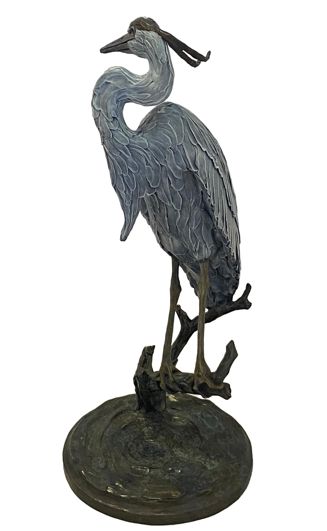 American Craftsman Geoffrey Smith Life Size Heron Bronze Sculpture