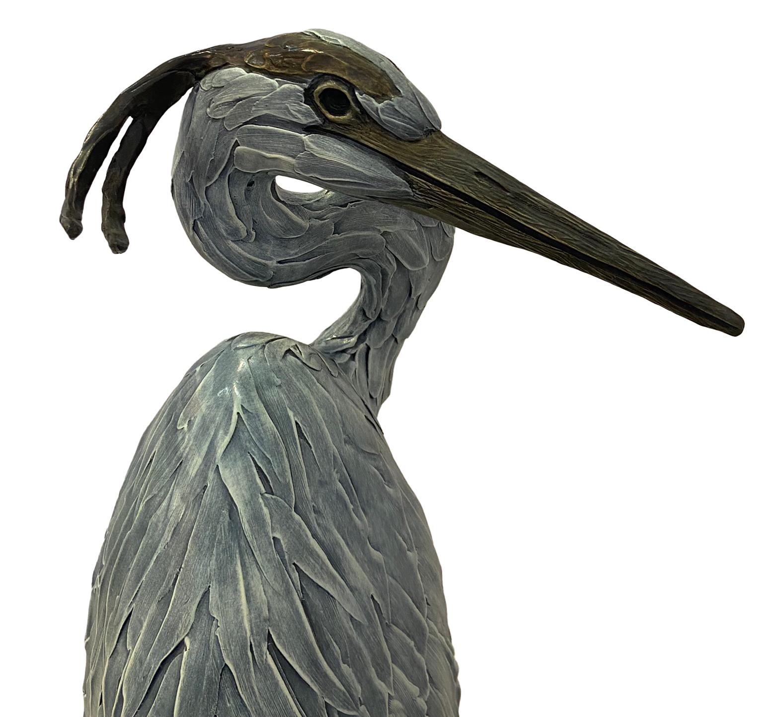 Cast Geoffrey Smith Life Size Heron Bronze Sculpture