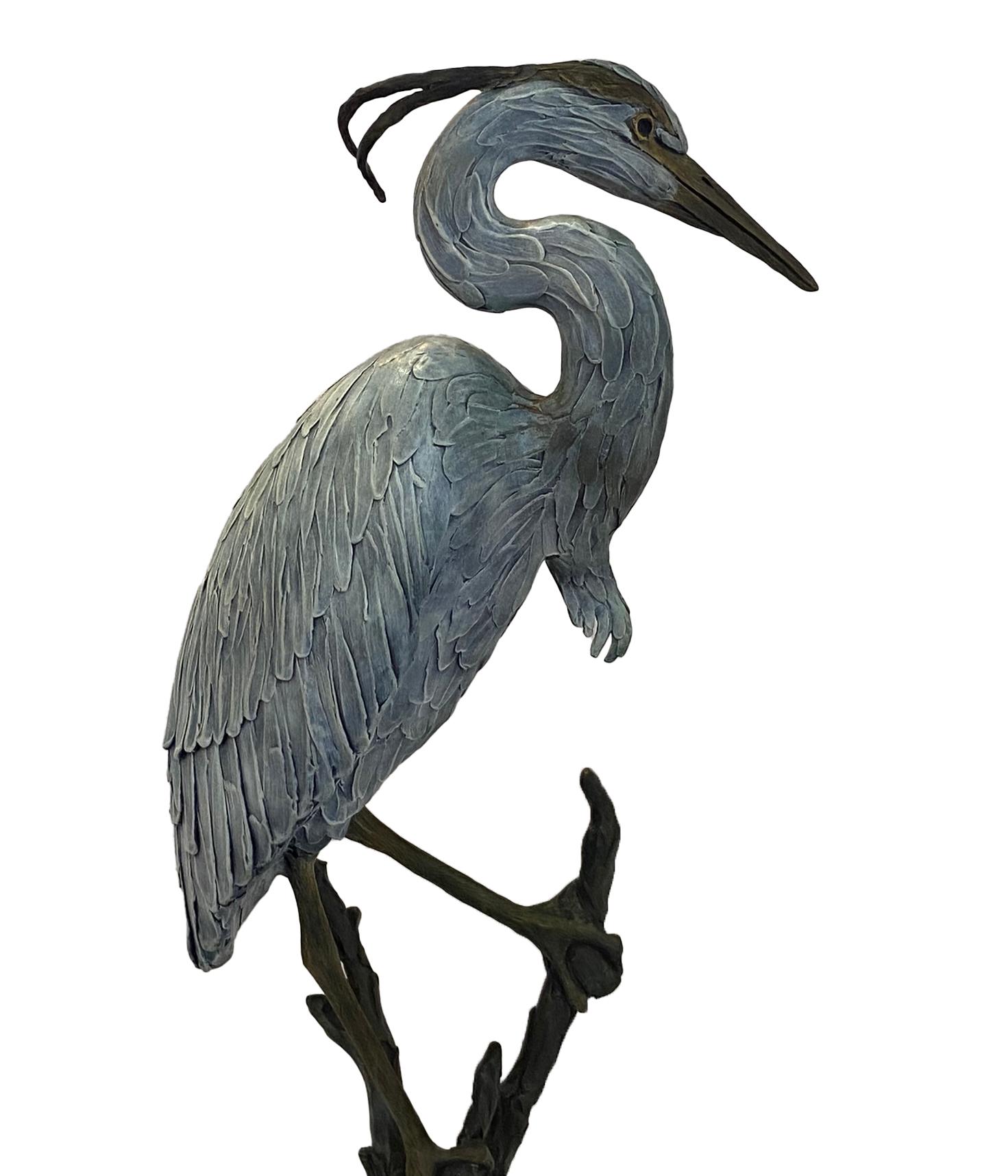 American Craftsman Geoffrey Smith Life Size Heron Large Bronze Sculpture