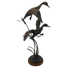 Geoffrey Smith Life Size Pintail Pair Bronze Sculpture Flying Ducks