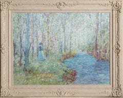 Figuren an einem Fluss, impressionistisches Ölgemälde auf Leinwand von Geoffrey Squire