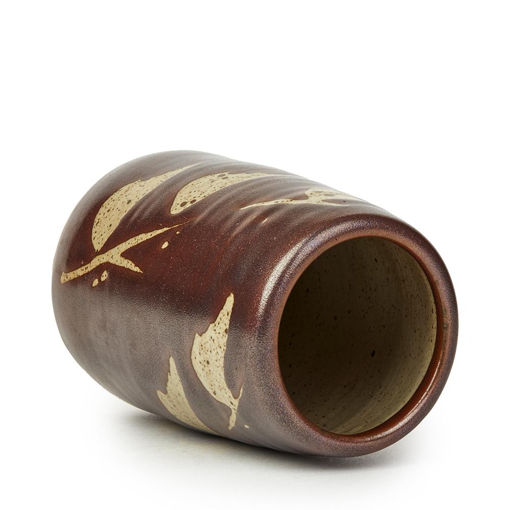 Mid-Century Modern Geoffrey Whiting Avoncroft Wax Resist Leafy Stem Design Studio Pottery Vase