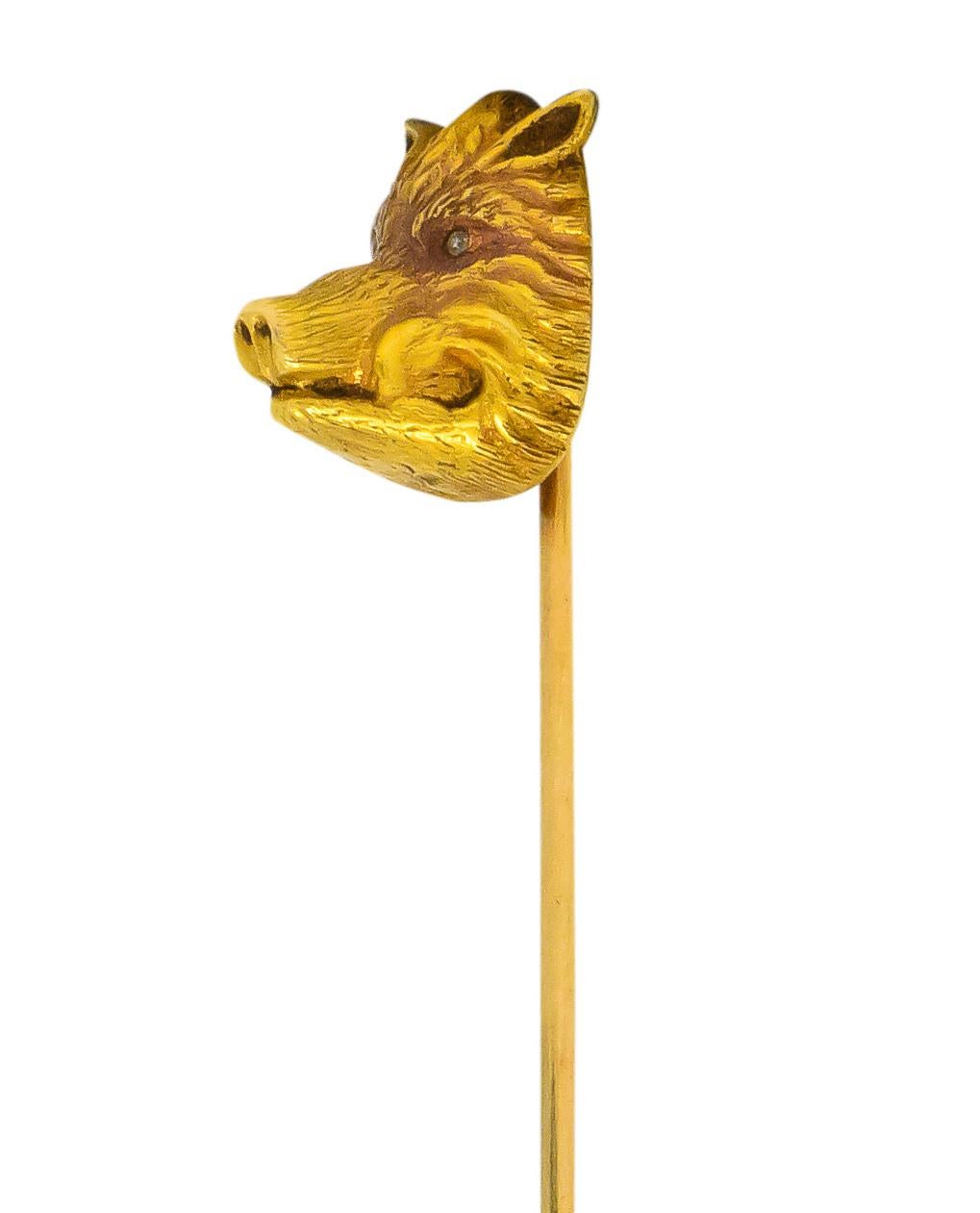 Geoffroy & Co. Edwardian Diamond 14 Karat Gold Boar Stickpin In Excellent Condition In Philadelphia, PA