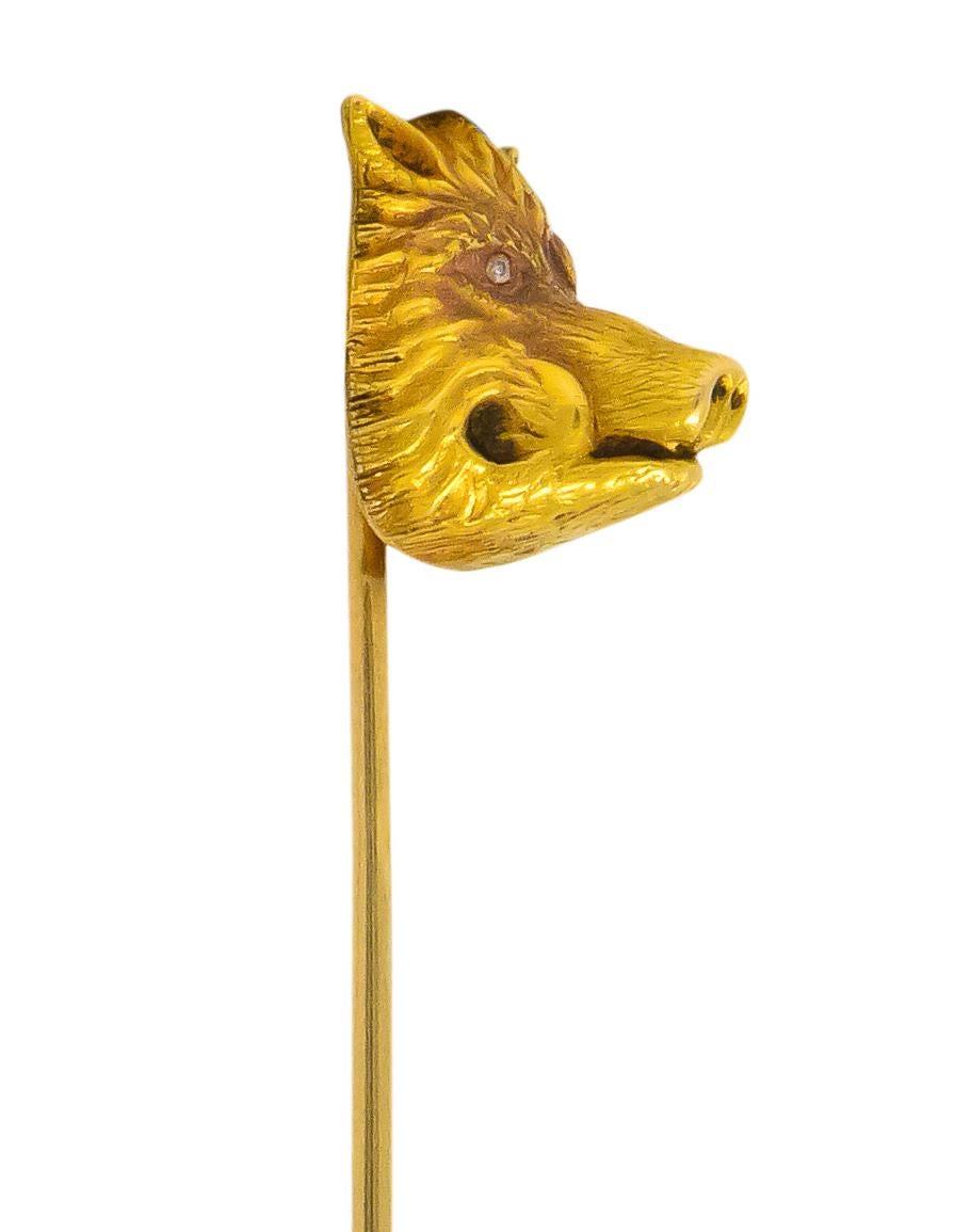 Geoffroy & Co. Edwardian Diamond 14 Karat Gold Boar Stickpin 1