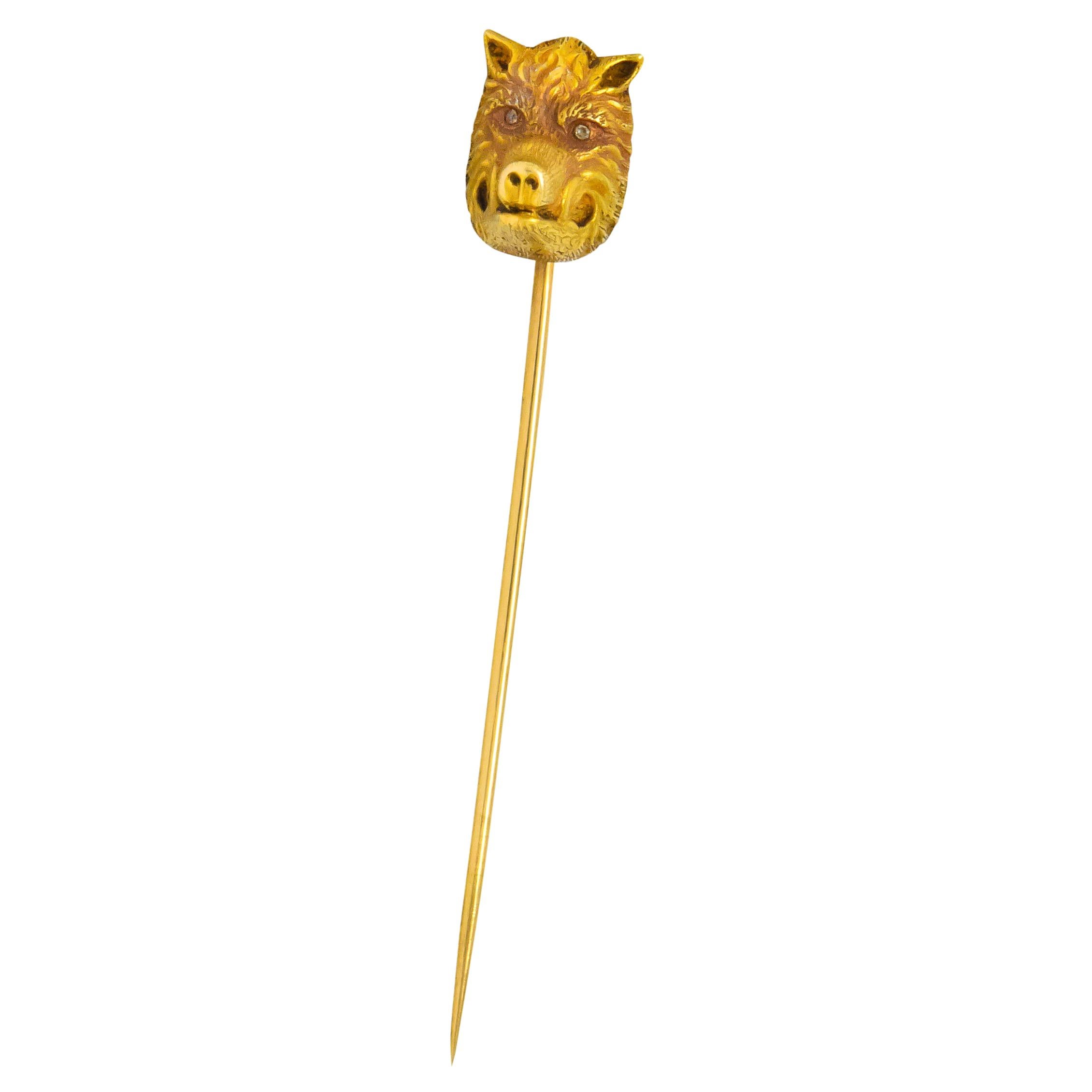 Geoffroy & Co. Edwardian Diamond 14 Karat Gold Boar Stickpin