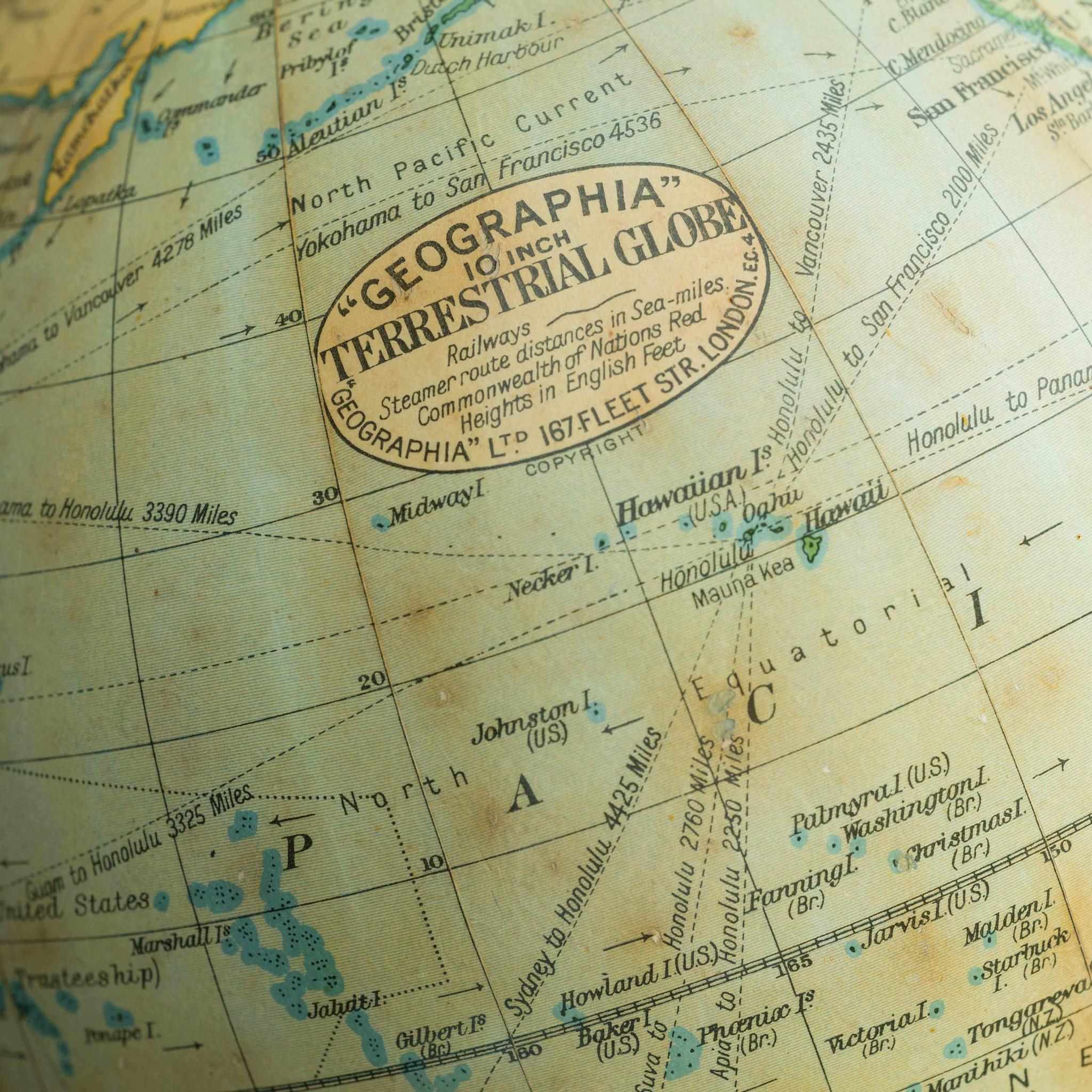 Chrome Geographia 10 Inch Globe, circa 1955