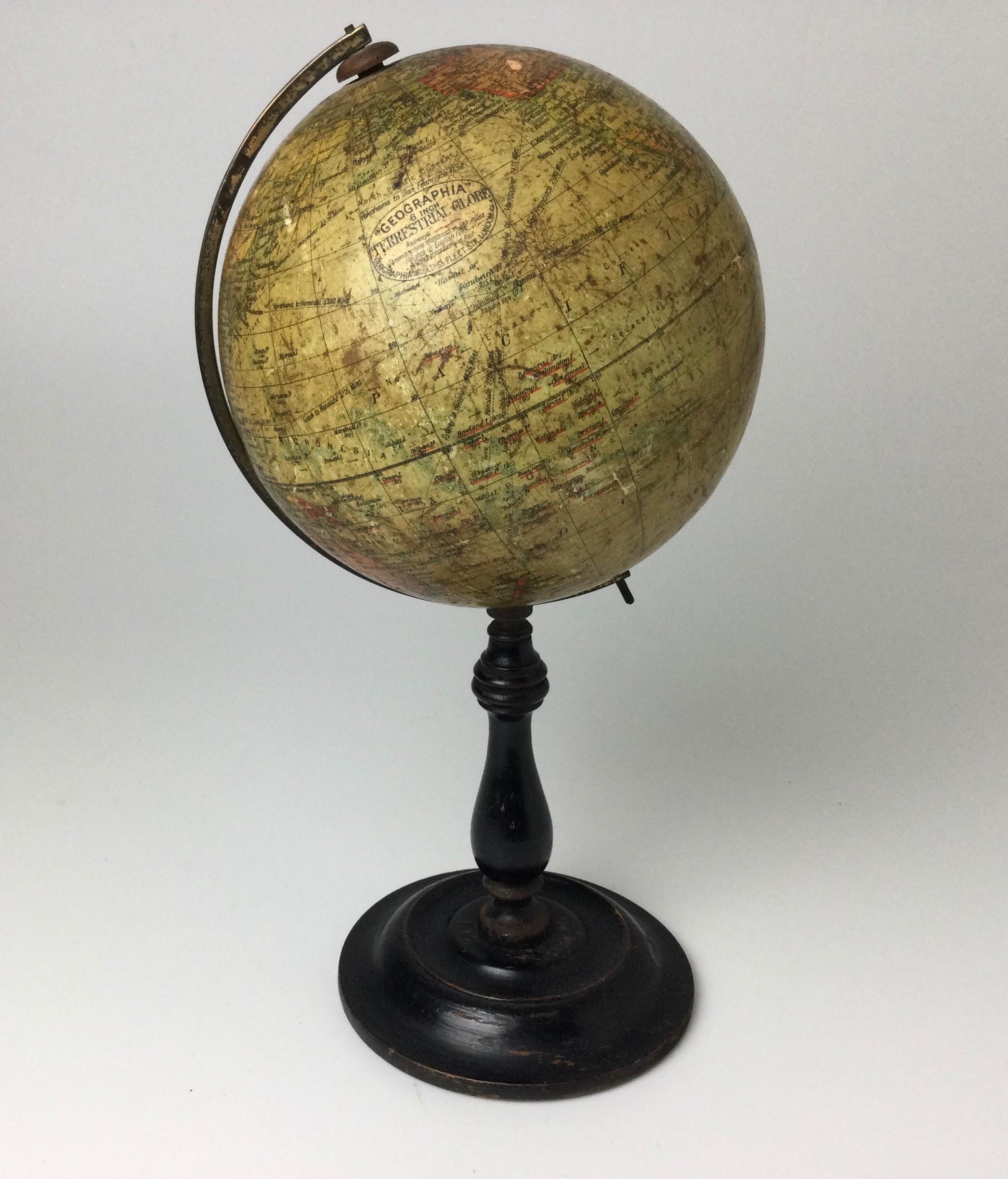 Wood Geographia 6 inch Terrestrial Globe London, 1923