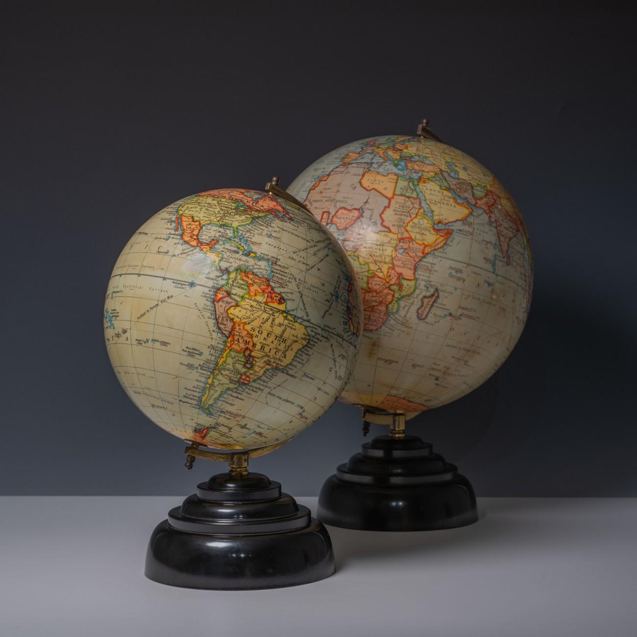 A fine 8 inch terrestrial globe by. With brass semi-meridian on a circular bakelite base, circa 1950.

Dimensions: 20 cm/8 inches (Diameter) x 31.25 cm/12¼ inches (Height)

Bentleys are Members of LAPADA, the London and Provincial Antique Dealers