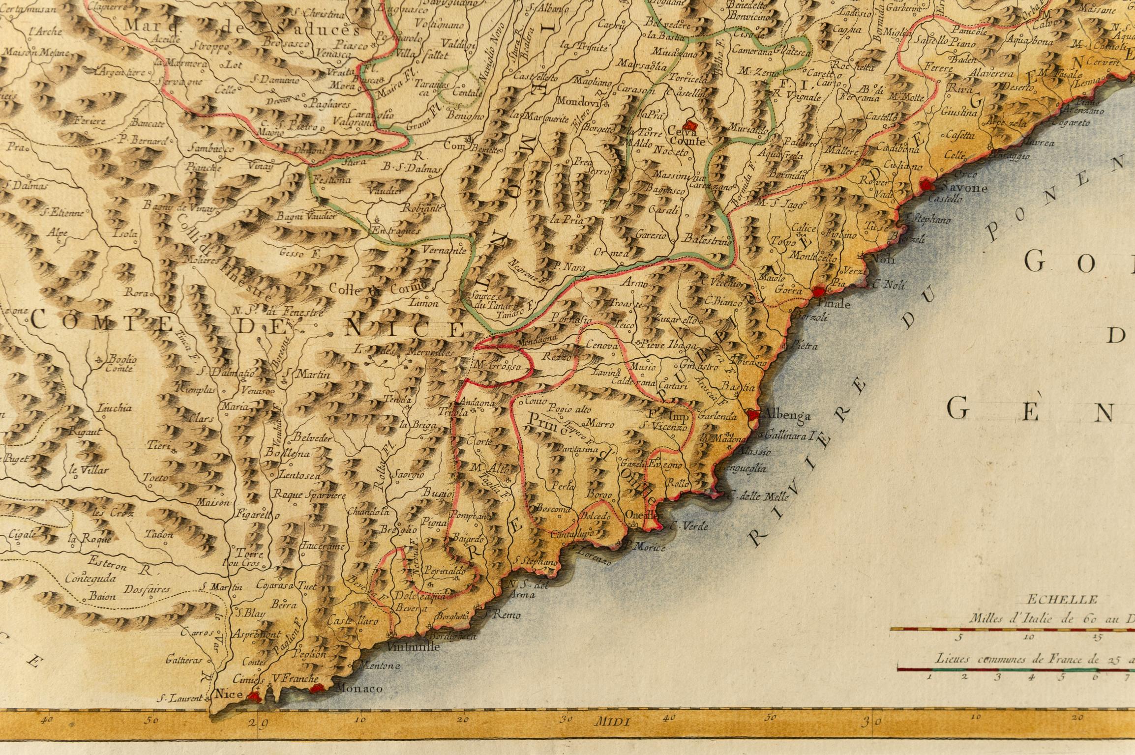 Geographicalische antike Karte der Haupthauptstadt Monaco (18. Jahrhundert) im Angebot