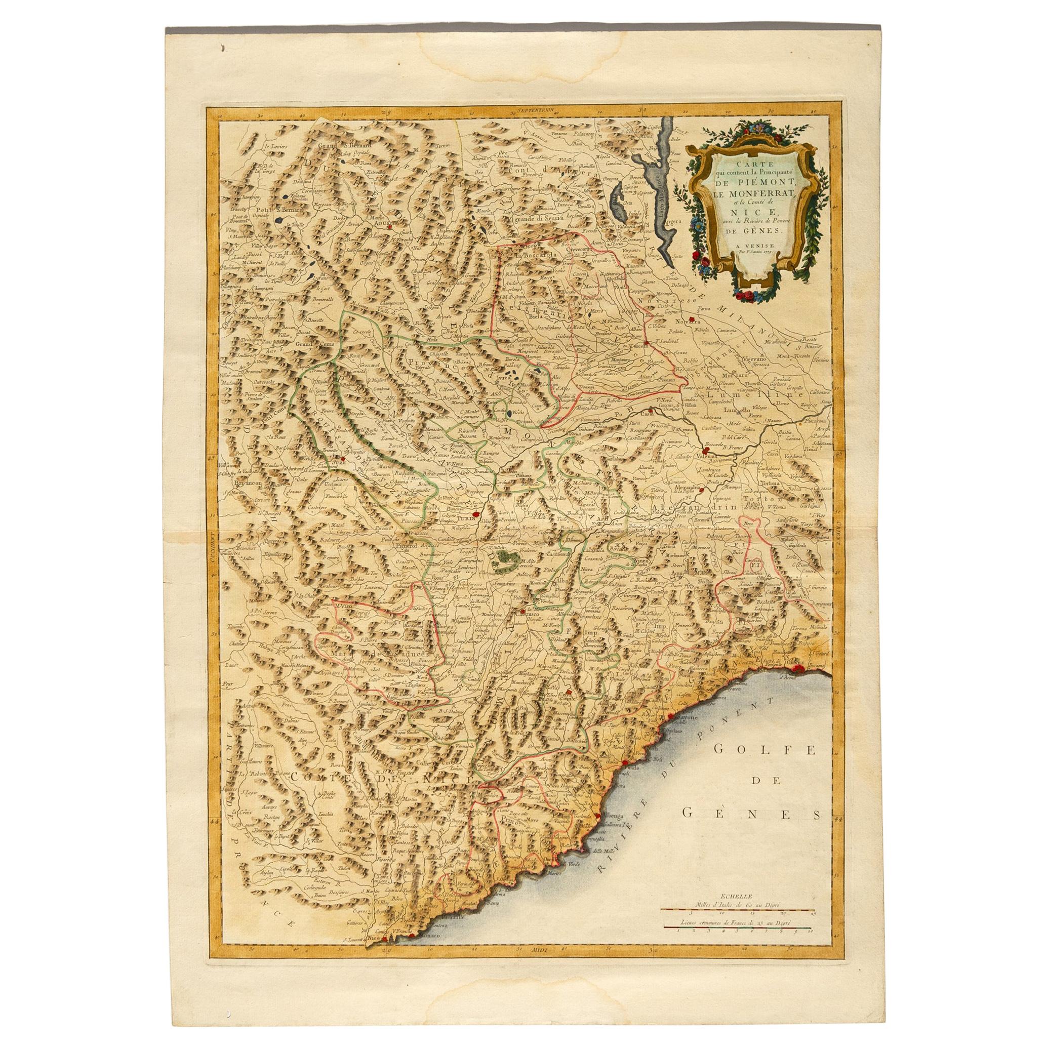 Geographical Antique Map of Principality of Monaco For Sale