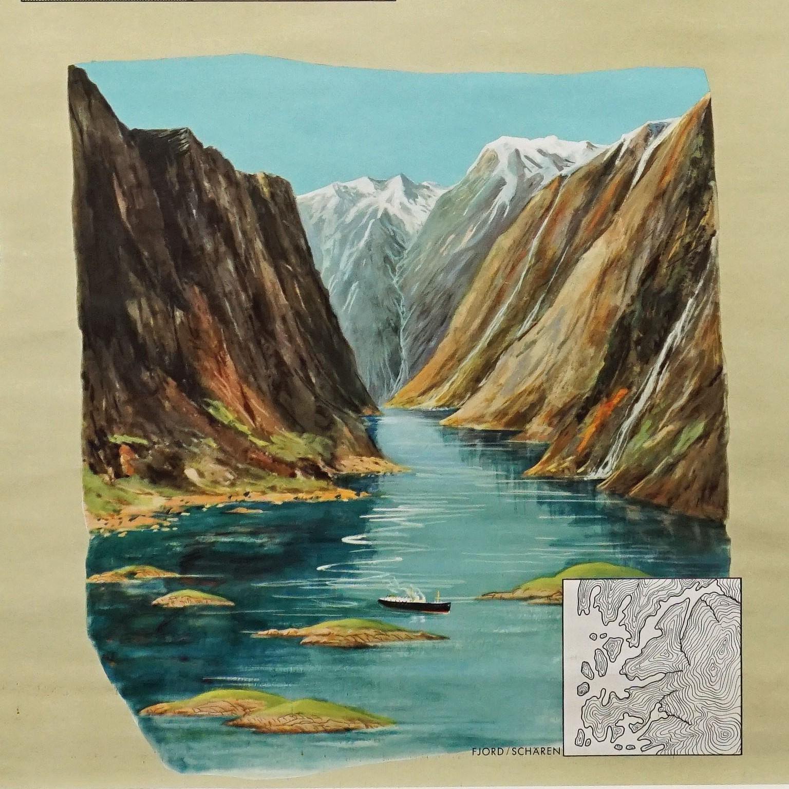 Geologische Erdoberfläche Vulkaninsel Fjord Wandteppich Rollbar (Ende des 20. Jahrhunderts) im Angebot