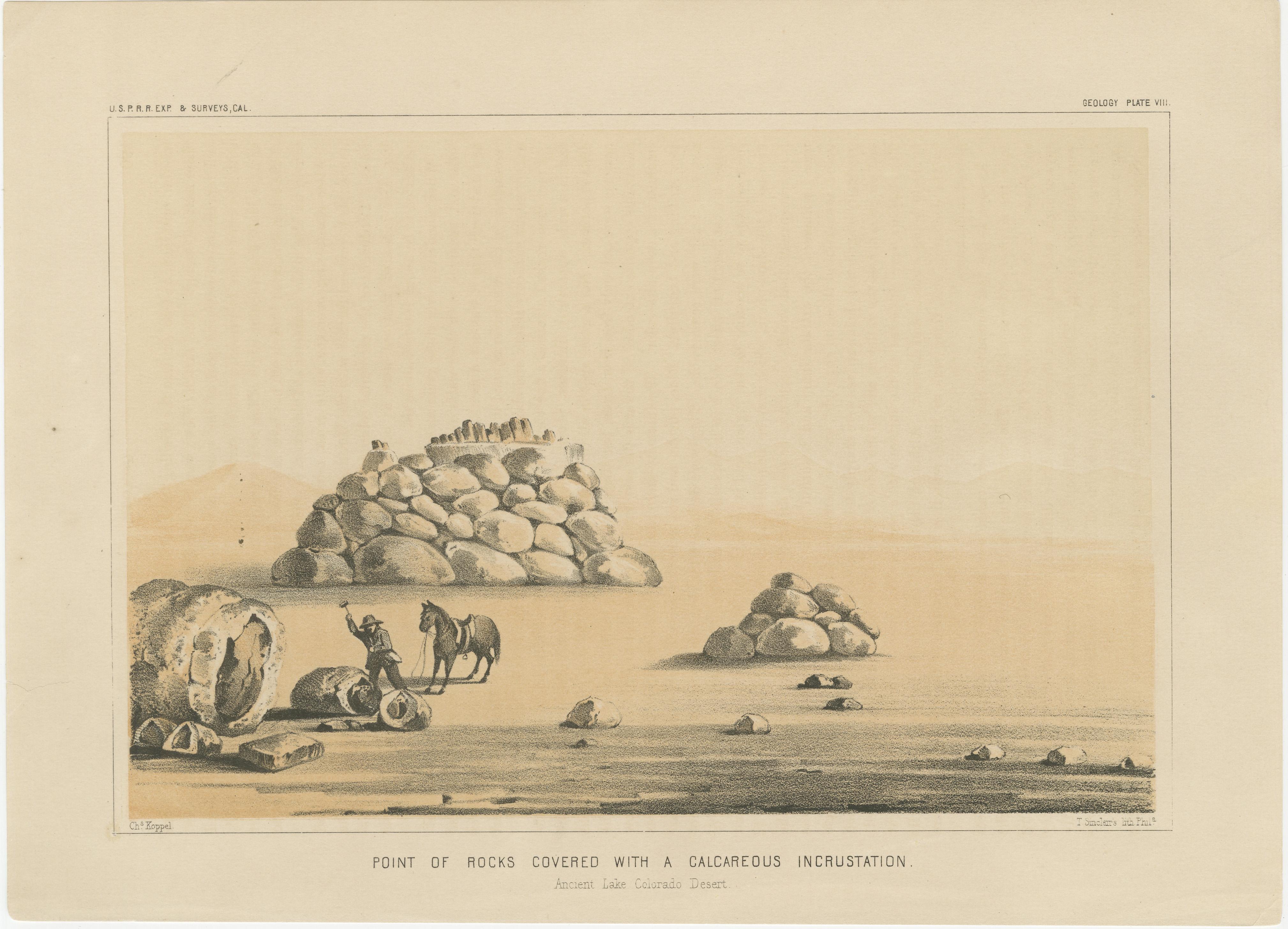Geologisches Wahrzeichen: Point of Rocks in der Wüste des alten Colorado-Sees  
 
Diese bemerkenswerte Lithografie zeigt die faszinierende geologische Formation 