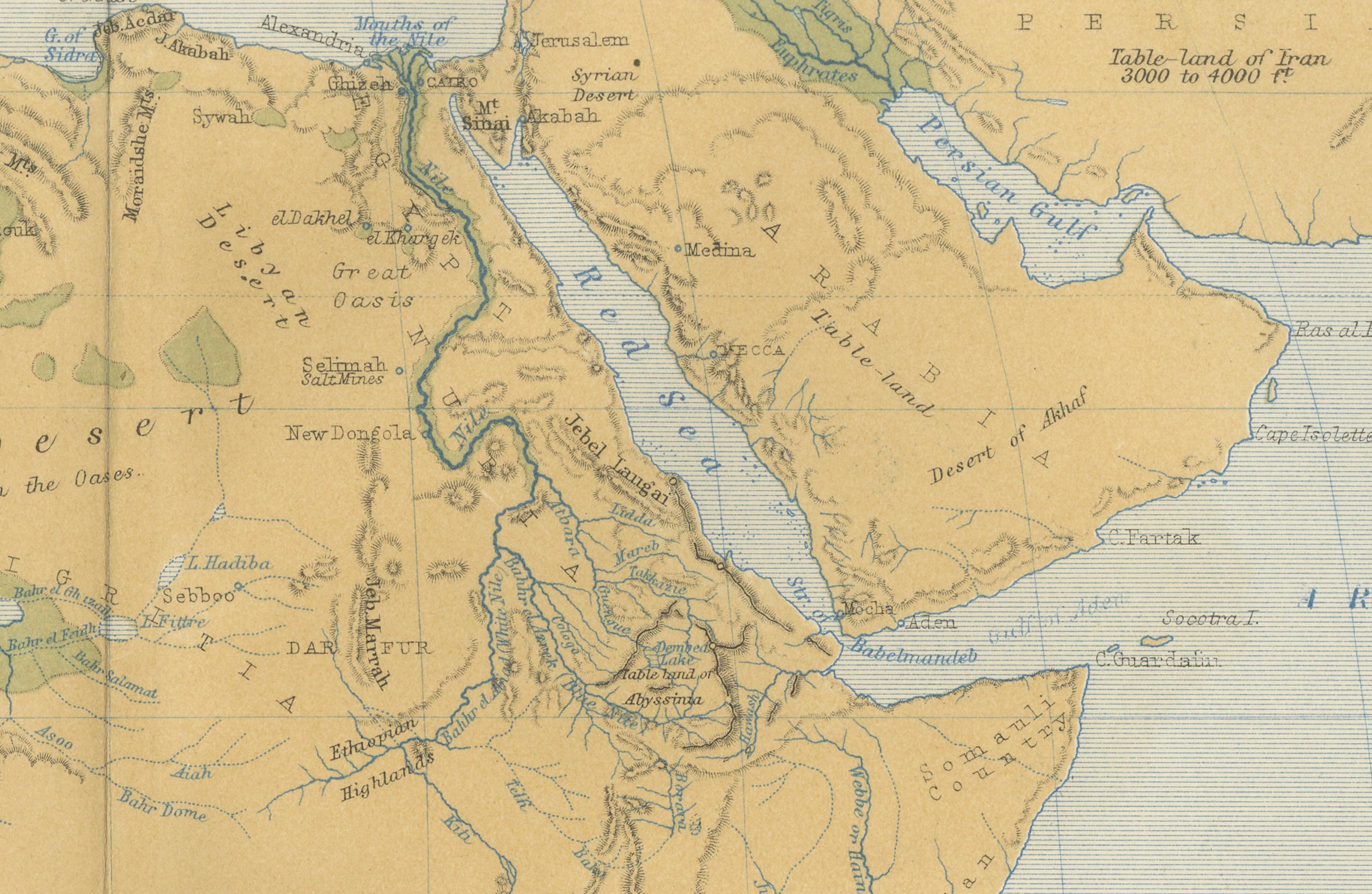 Geological Map of Africa by A.K. Johnston – Mountains and Valleys 1852 In Good Condition For Sale In Langweer, NL