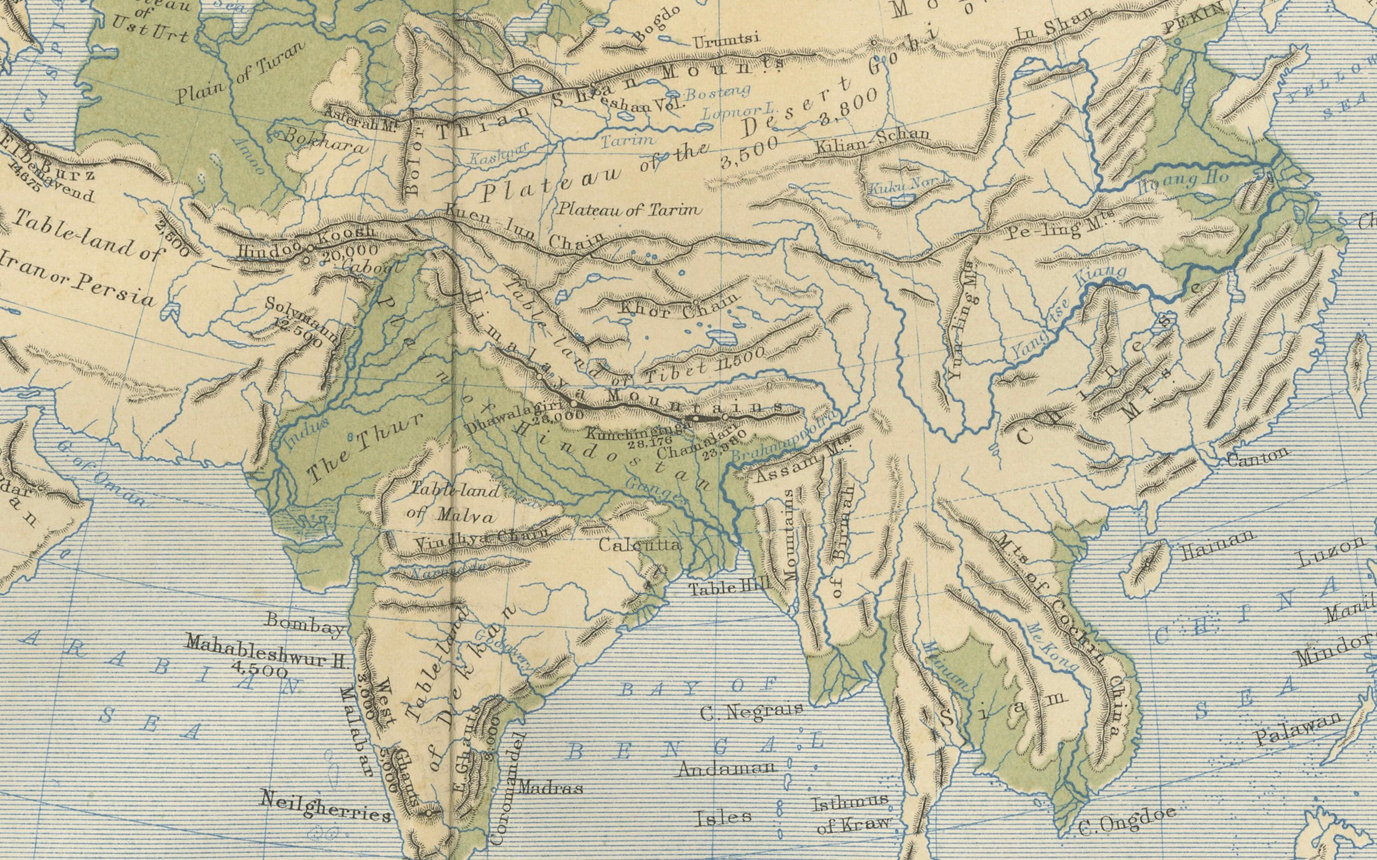 19th Century Geological Map of Asia by A.K. Johnston – Mountains and Valleys 1852 For Sale