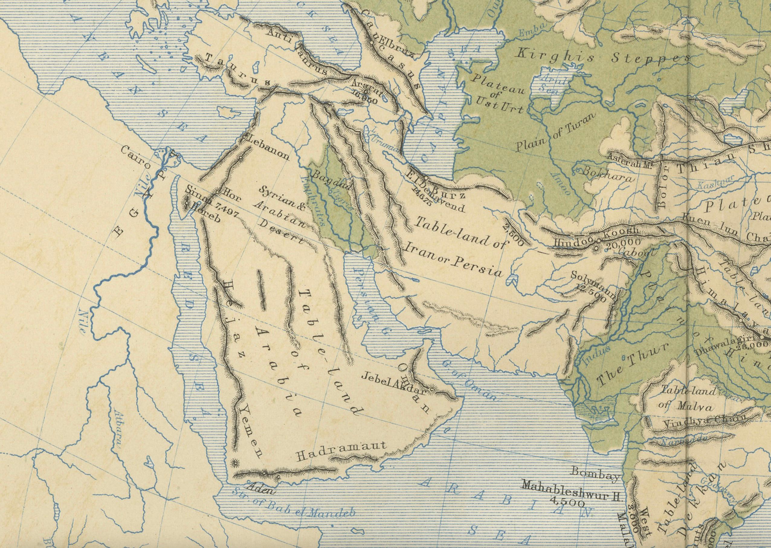 Geological Map of Asia by A.K. Johnston – Mountains and Valleys 1852 For Sale 1
