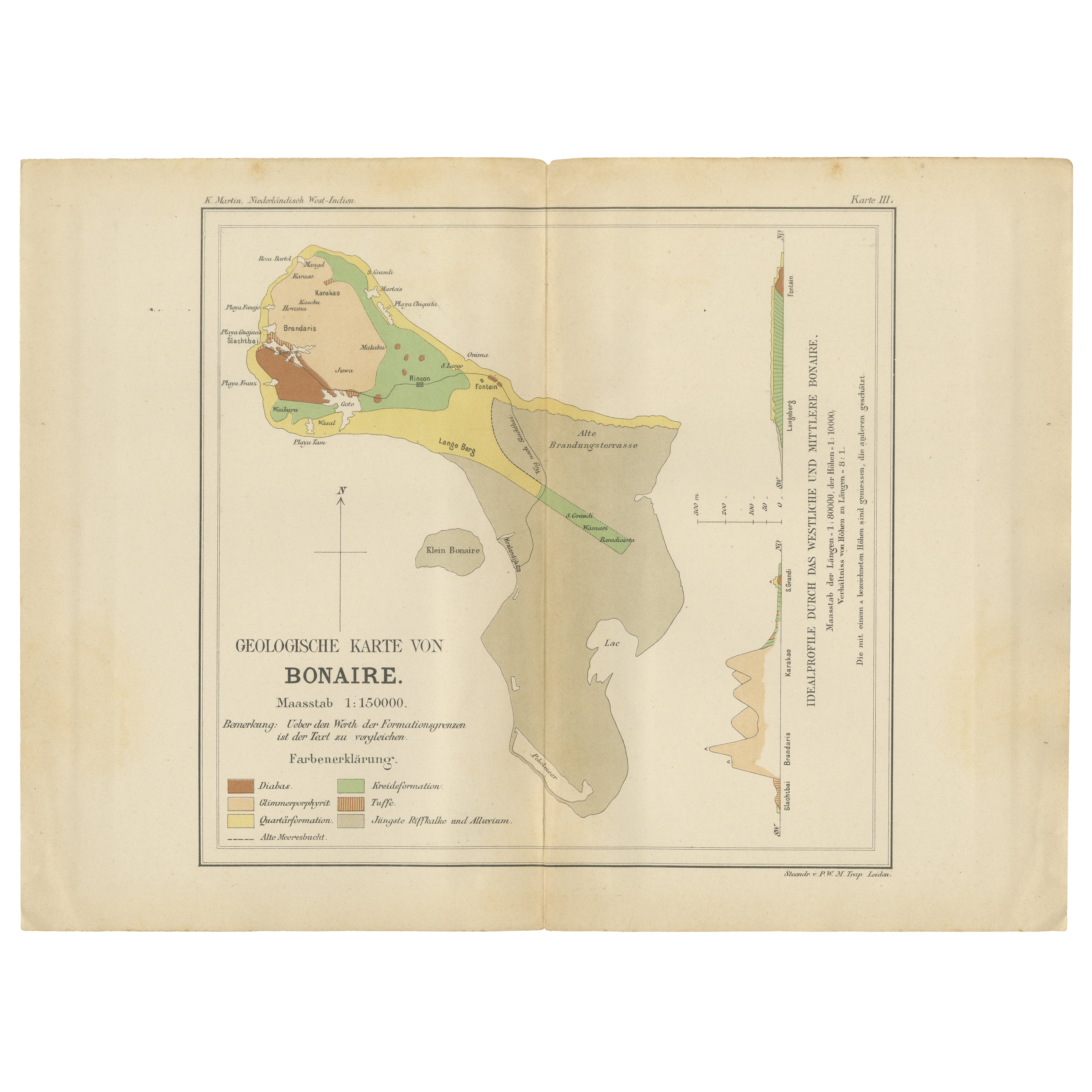 Carte géologique de Bonaire - Antilles néerlandaises par Karl Martin, 1888
