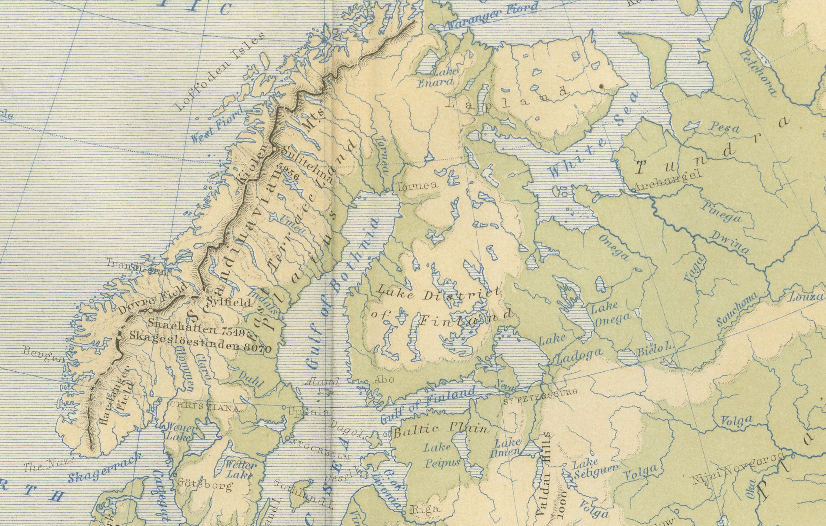 Scottish Geological Map of Europe by A.K. Johnston – Mountains and Valleys 1852 For Sale