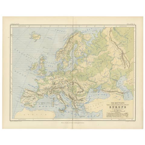 Geological Map of Europe by A.K. Johnston – Mountains and Valleys 1852