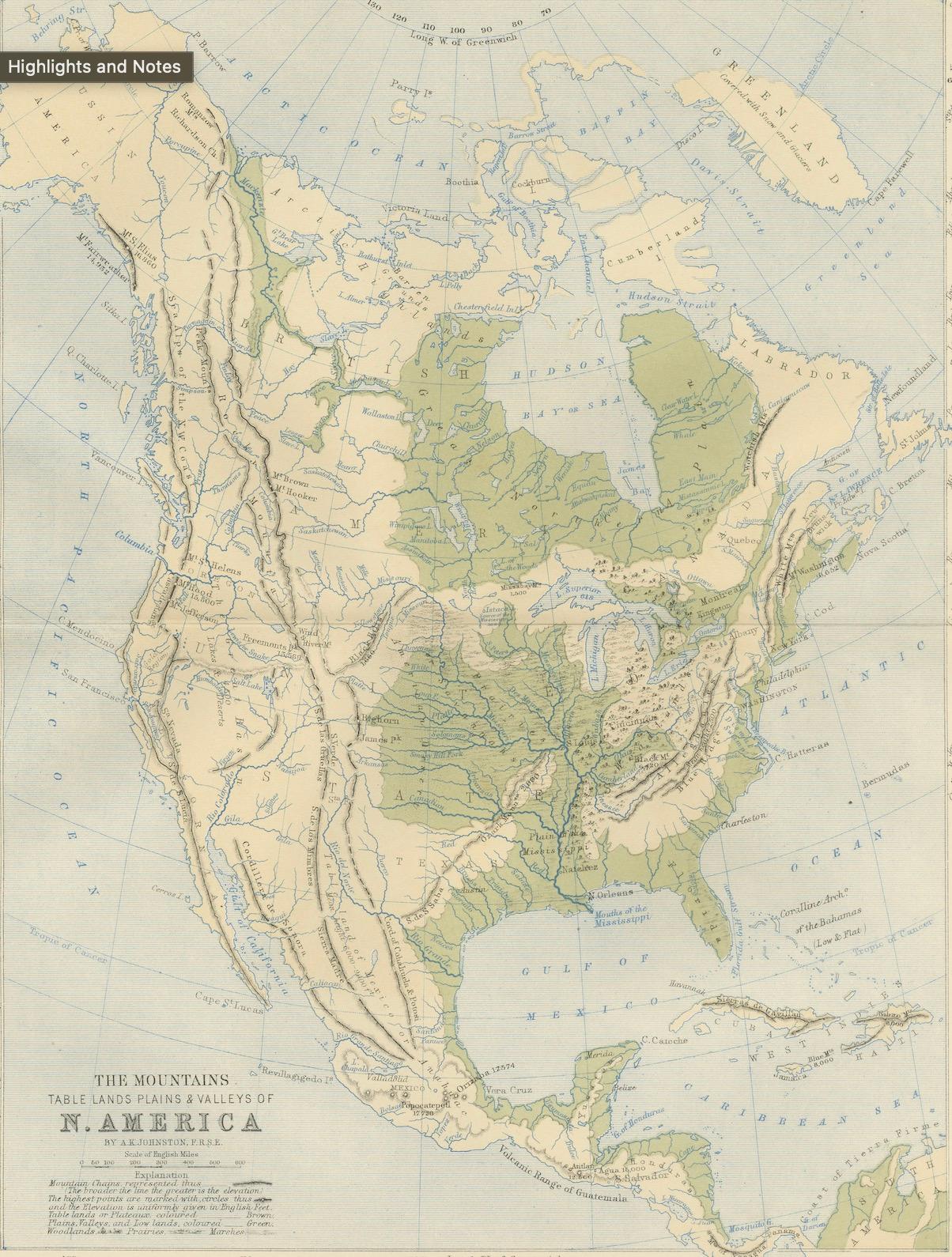 Geological Map of North America by A.K. Johnston – Mountains and Valleys 1852 For Sale 4