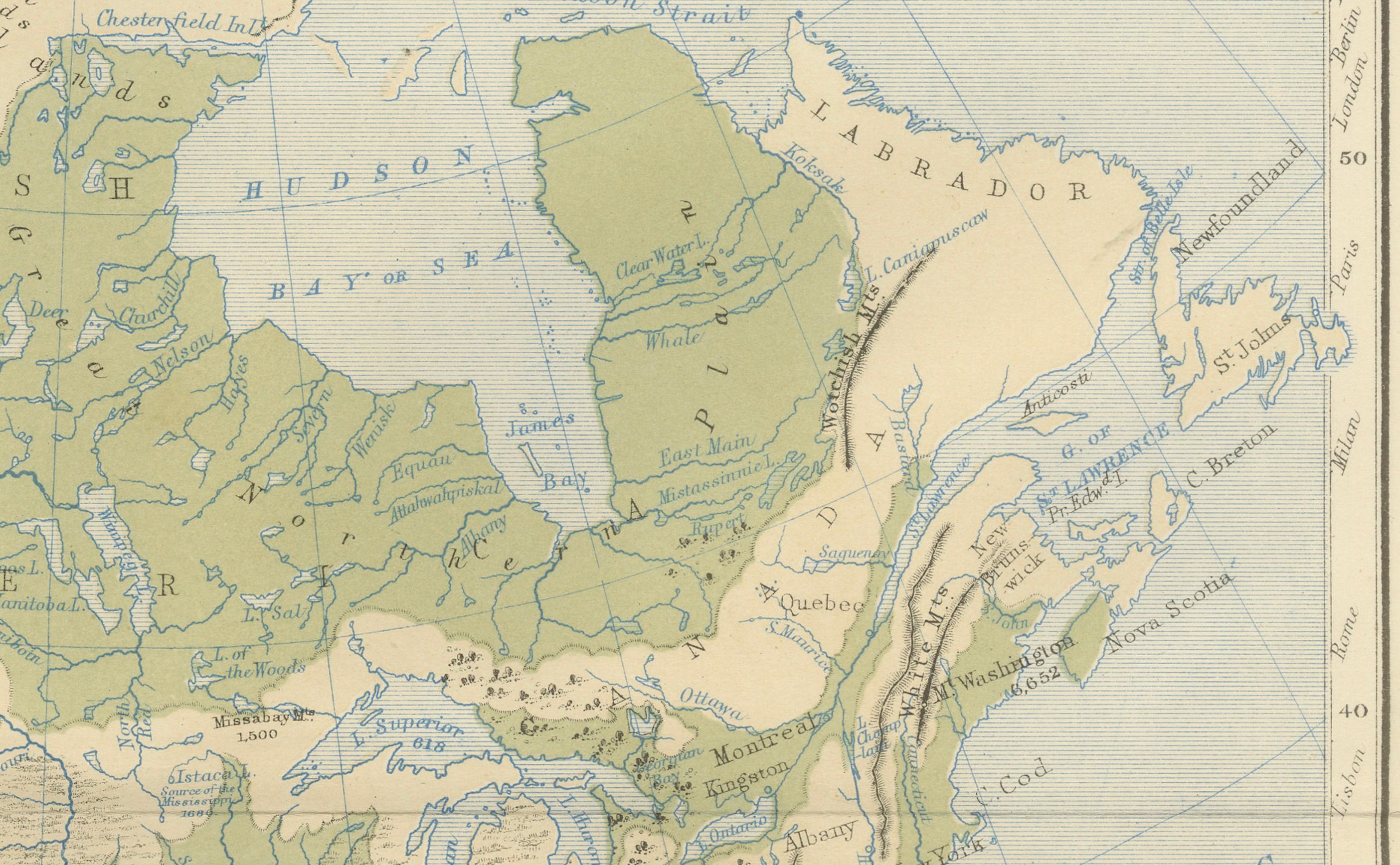 Scottish Geological Map of North America by A.K. Johnston – Mountains and Valleys 1852 For Sale