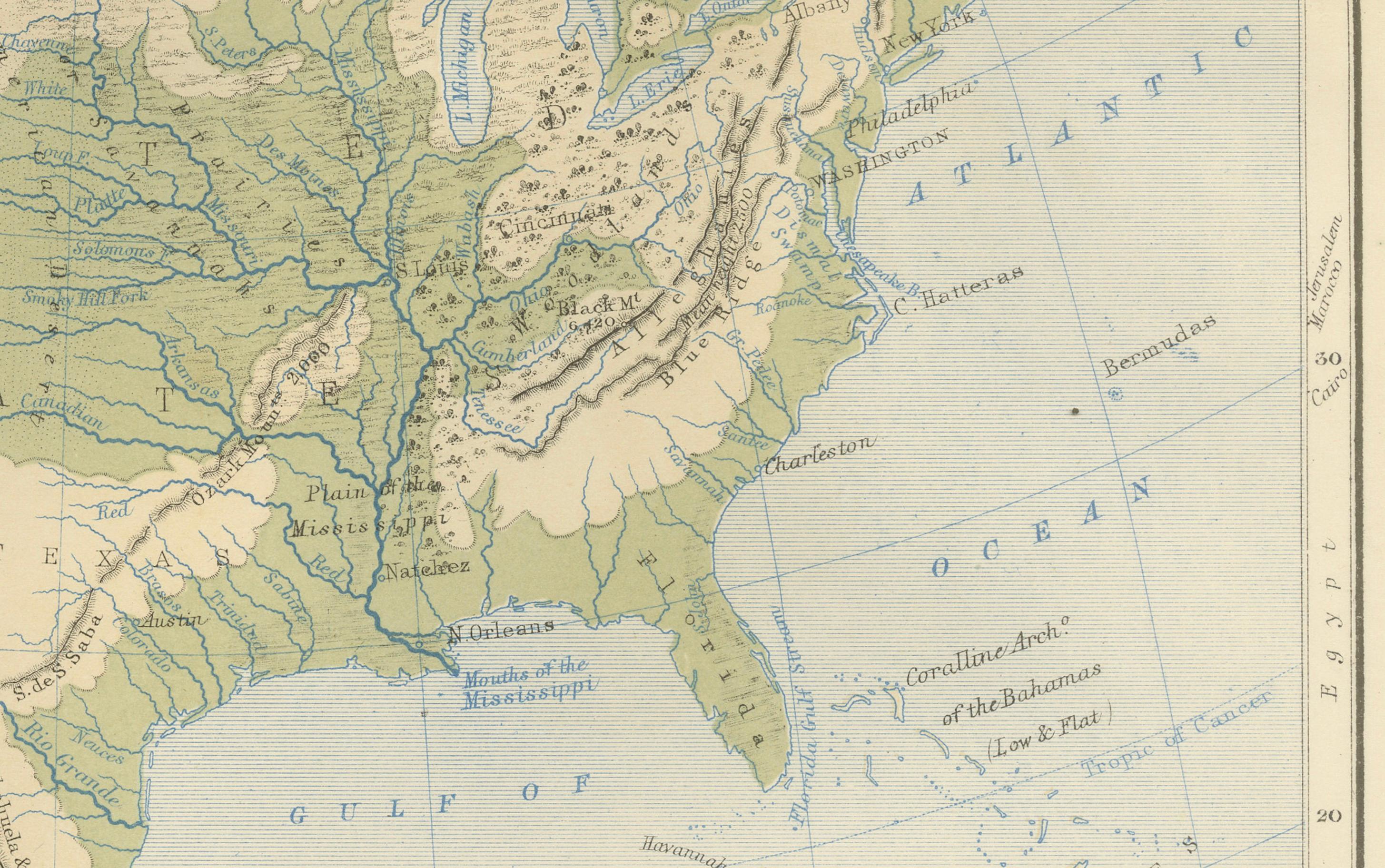 Geological Map of North America by A.K. Johnston – Mountains and Valleys 1852 In Good Condition For Sale In Langweer, NL