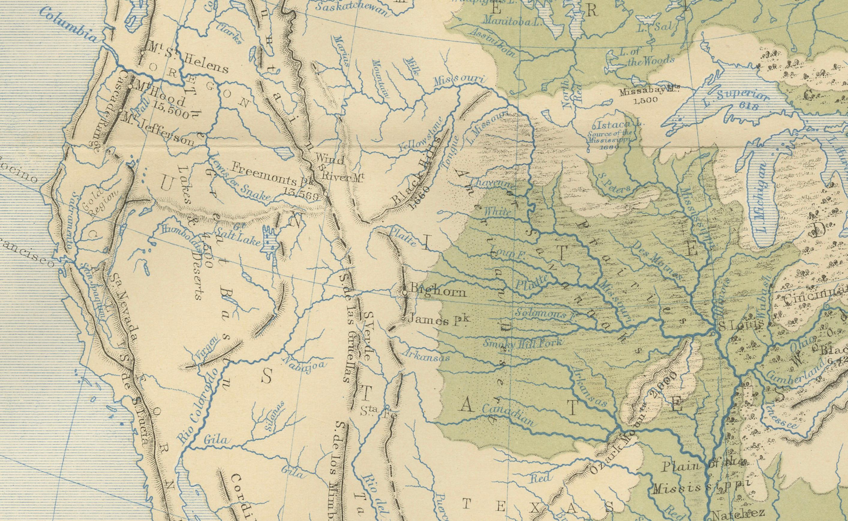 Geological Map of North America by A.K. Johnston – Mountains and Valleys 1852 For Sale 1