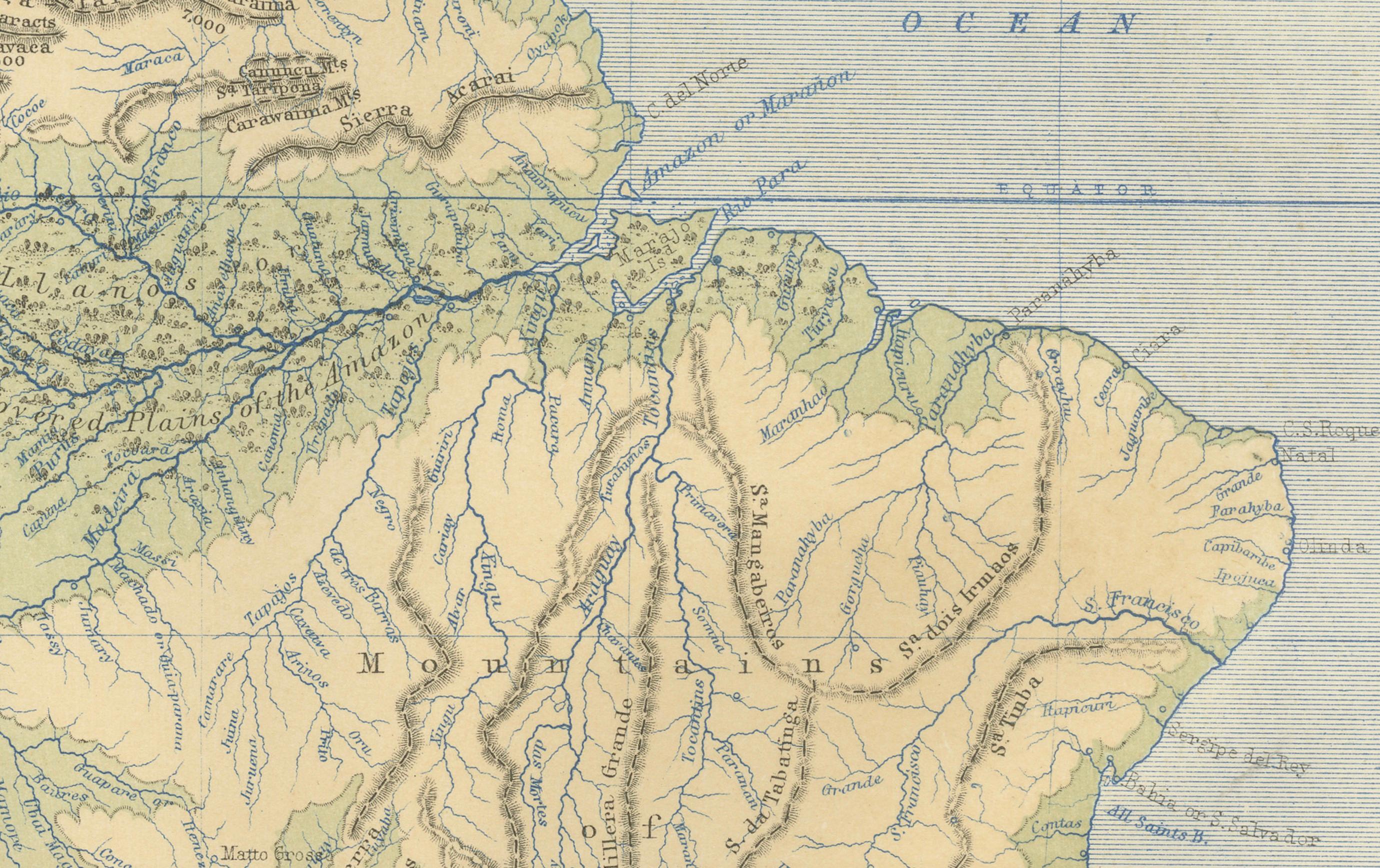 Geological Map of South America by A.K. Johnston – Mountains and Valleys 1852

This antique map titled 